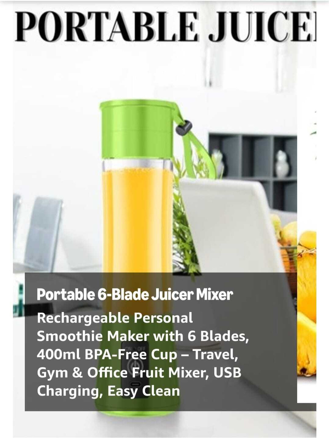 Image of MAHNOOR ENTERPRISES NG-01 Portable & Rechargeable USB Juicer Blender | 380ml Mini Smoothie Maker 240 W Juicer Mixer Grinder