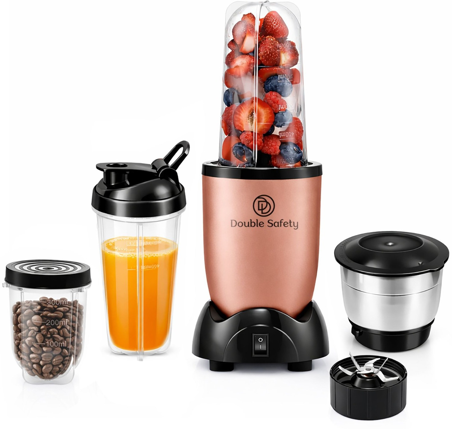 Image of Double Safety Blender for Smoothies, Shakes, Chutney & Dry Grinding Copper Colour 500 W Juicer Mixer Grinder