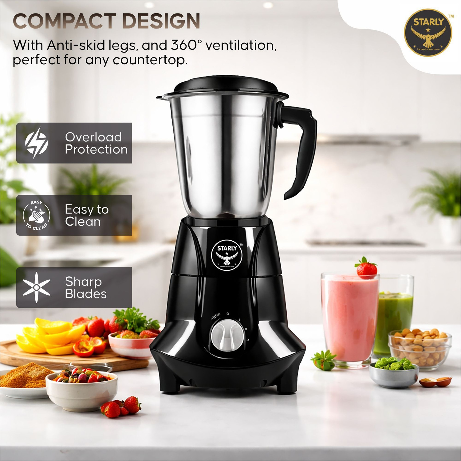 Image of Starly Enterprises Best Home Mixer Grinder 750 W Juicer Mixer Grinder (Berlin Black 3Jar | 3 Jars | Black)