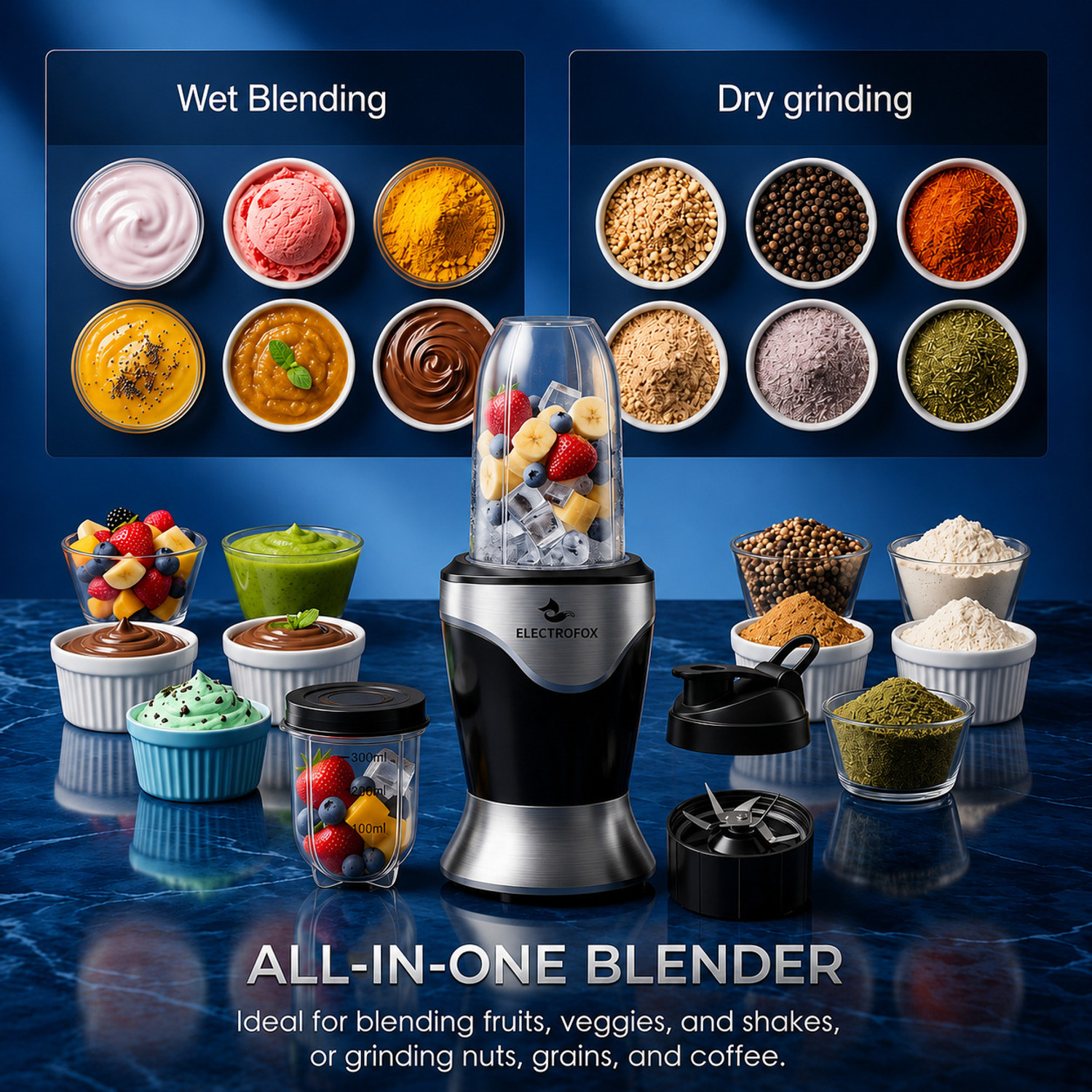 Image of Electrofox ActiveBlend 2 Jar Pro Nutri Blender 750 W Juicer Mixer Grinder