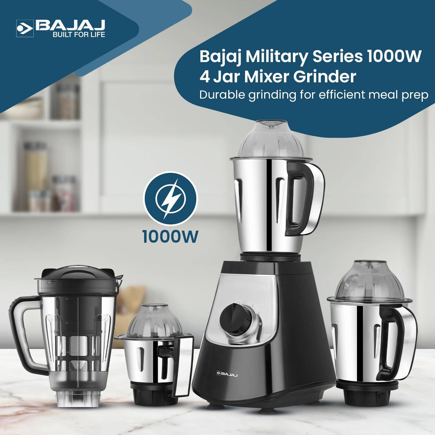 Bajaj Evoque 4 Jar 1000W Jet Black Mixer Grinder - Image 2