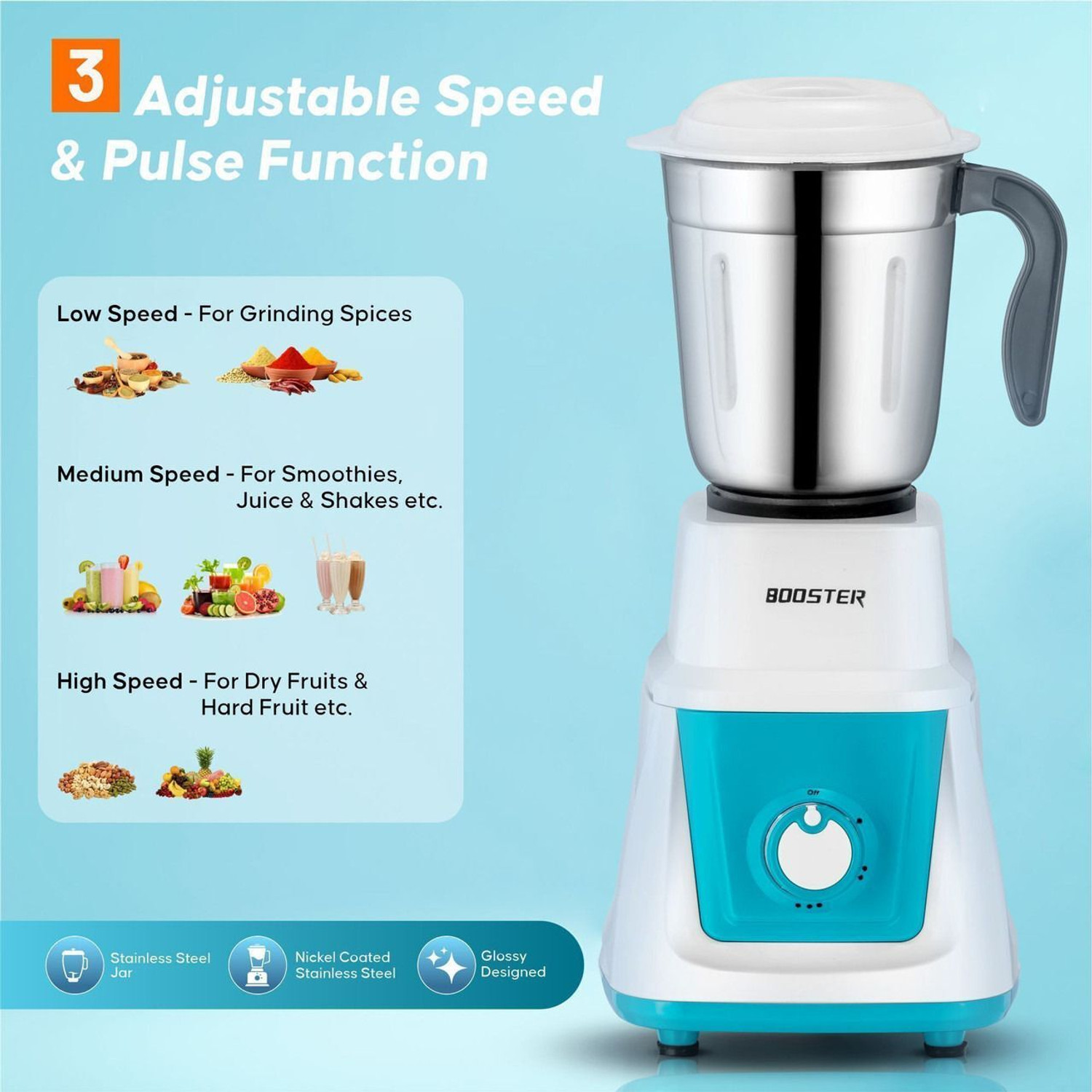 Image of BOOSTER Powerful 750 W Juicer Mixer Grinder