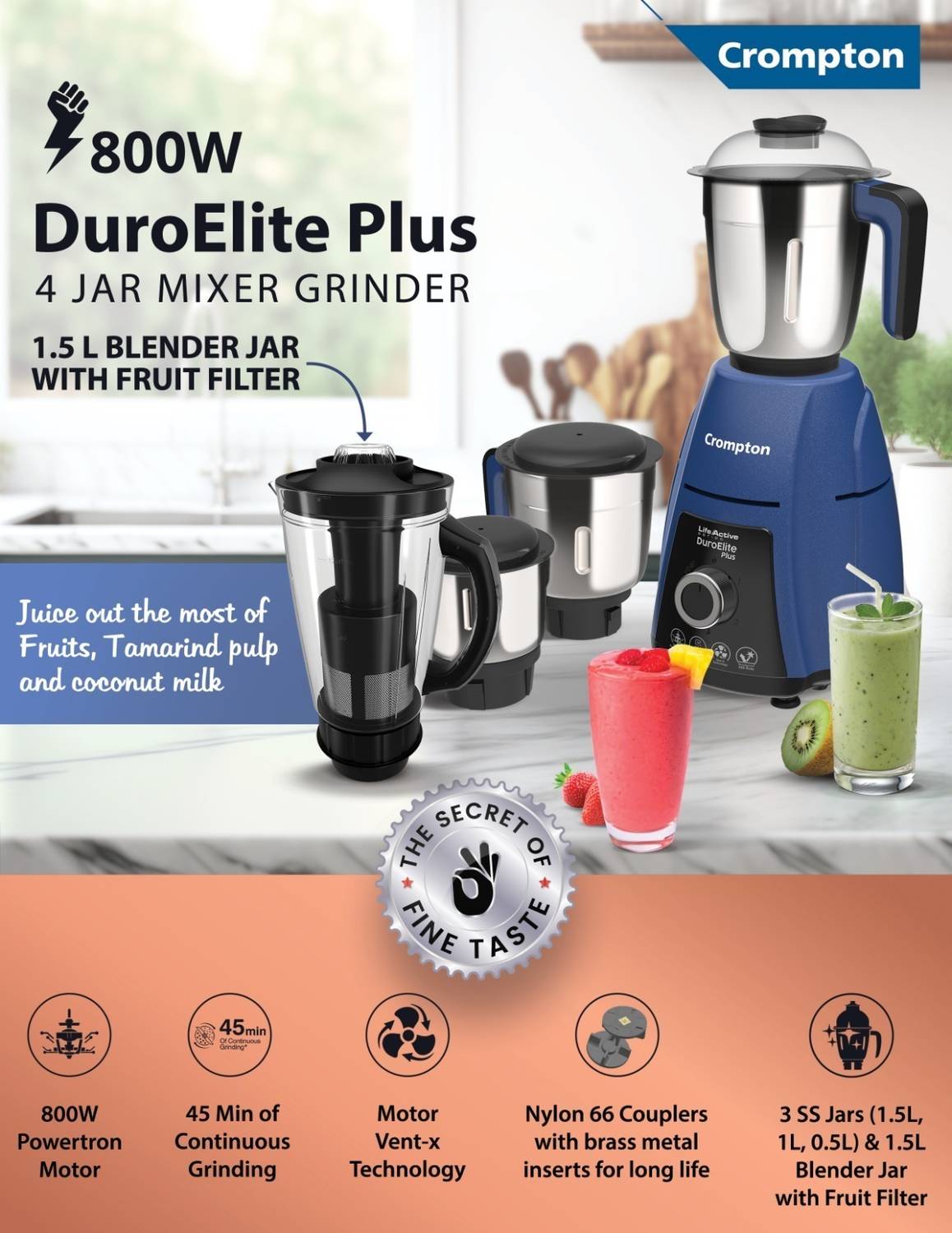 Crompton DURO ELITE PLUS 800 W Mixer Grinder - Image 1