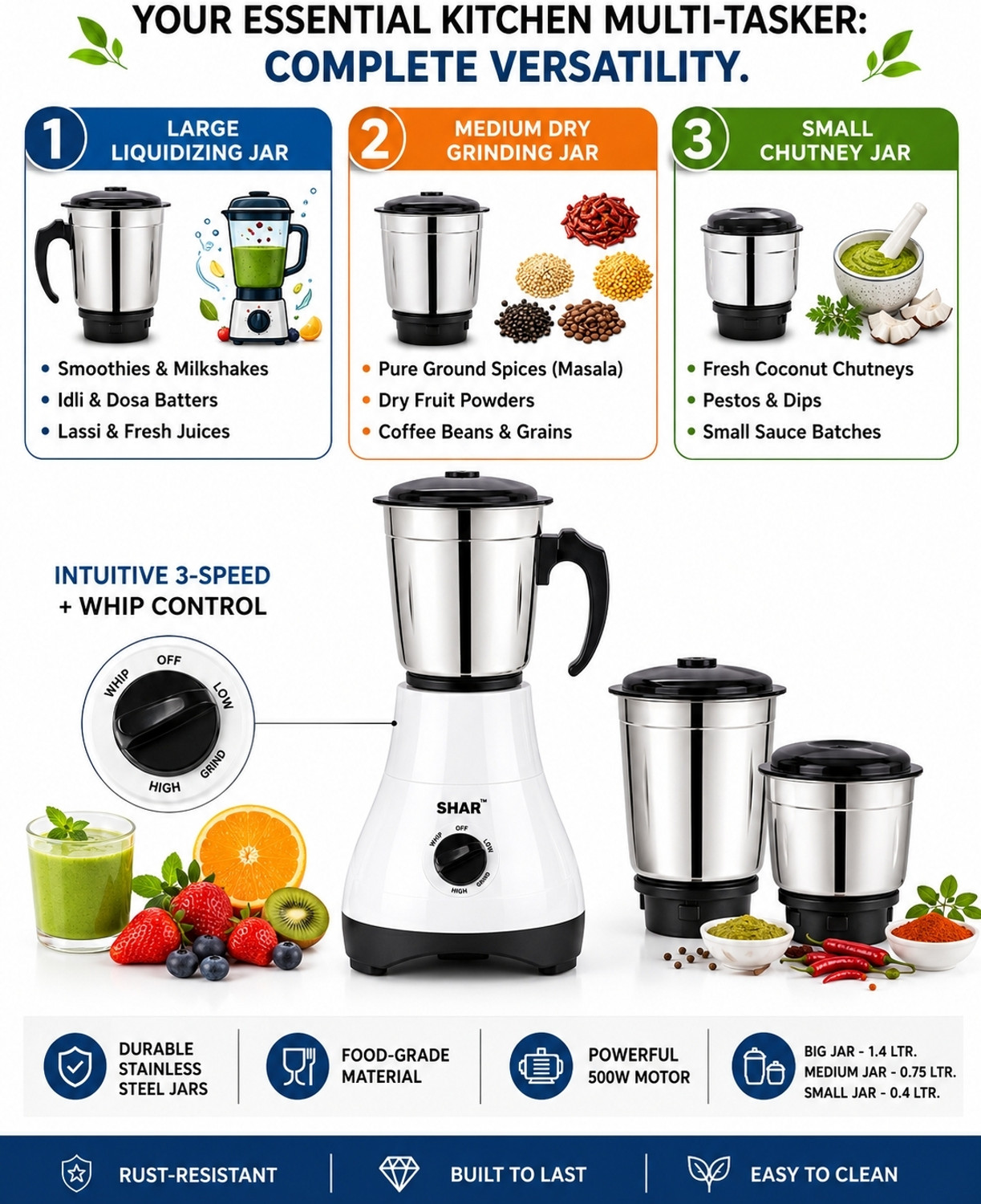 Image of Shar NX 500 W Mixer Grinder