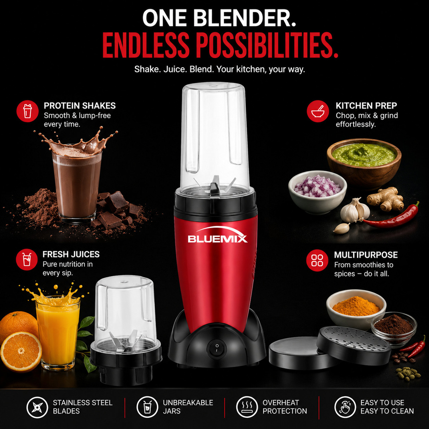 Image of Bluemix PRO Nutri Blender 500 W Mixer Grinder