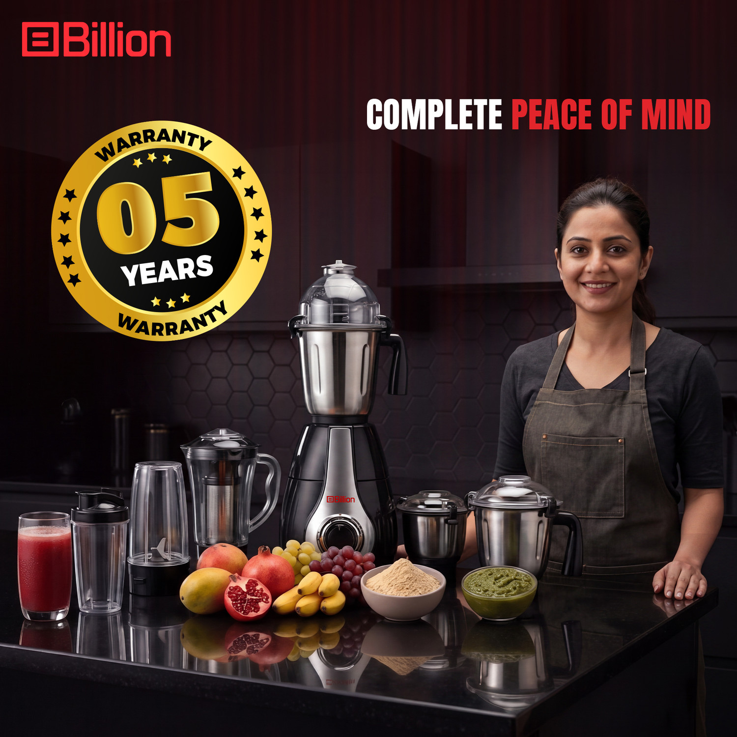 Image of Billion 4 Jars + Nutri & Sipper Jars with Coarse mode 1000 W Juicer Mixer Grinder