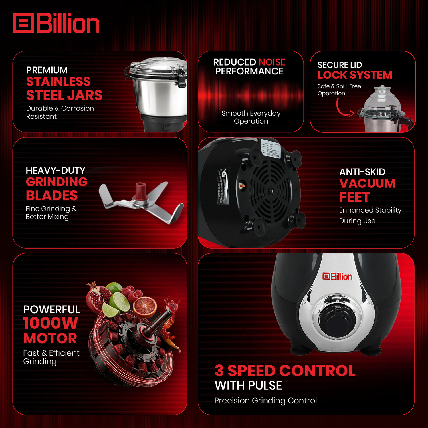 Image of Billion 4 Jars + Nutri & Sipper Jars with Coarse mode 1000 W Juicer Mixer Grinder