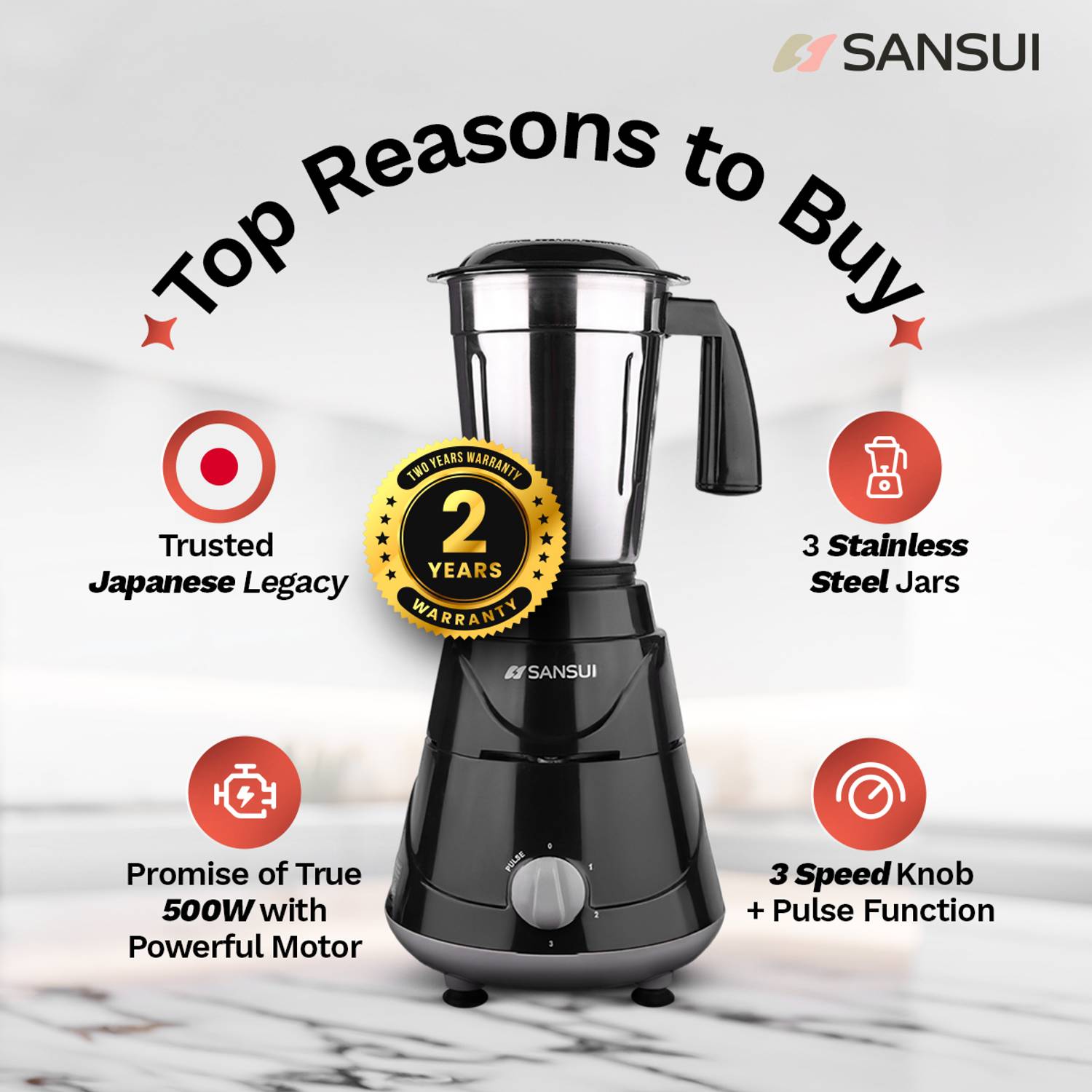 Sansui Pro 500W Juicer Mixer Grinder Black - Image 2
