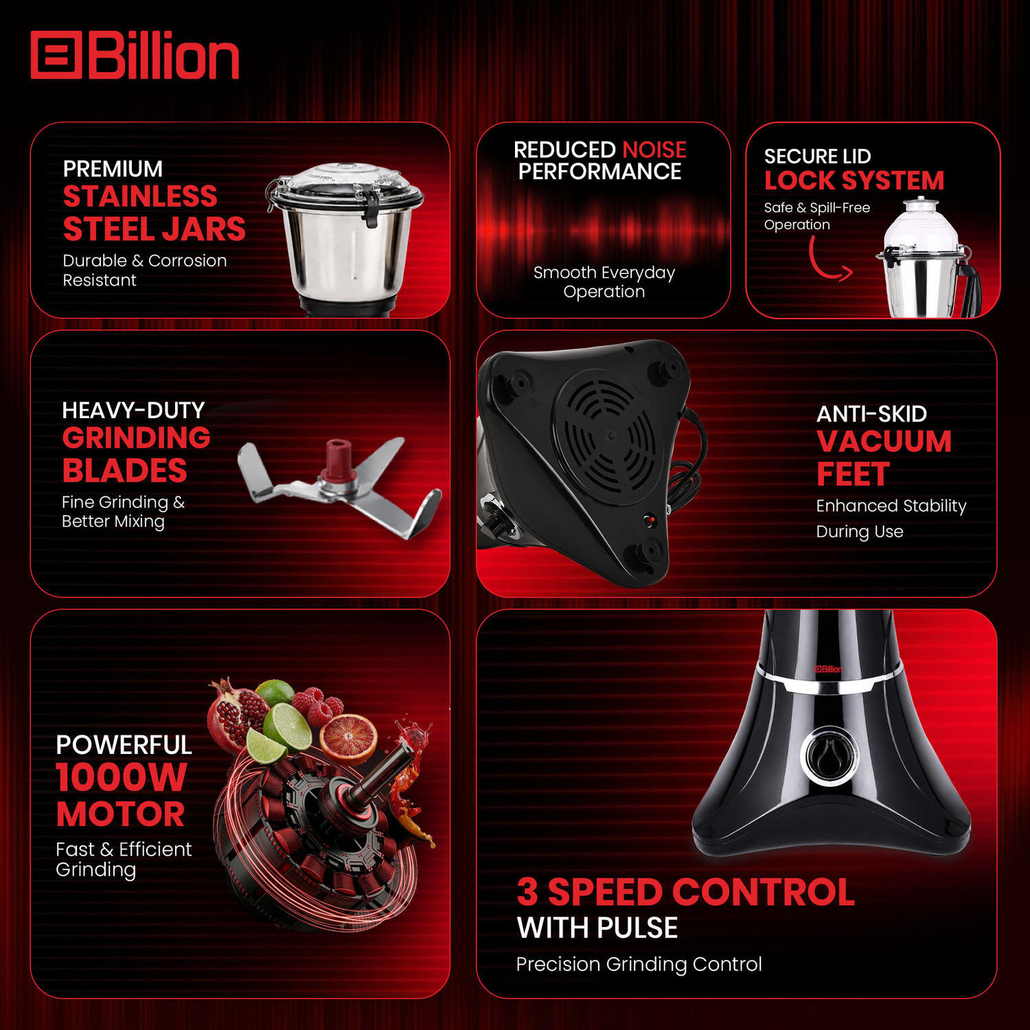 Image of Billion 3 Jars + Nutri & Sipper Jars with Coarse mode 750 W Juicer Mixer Grinder