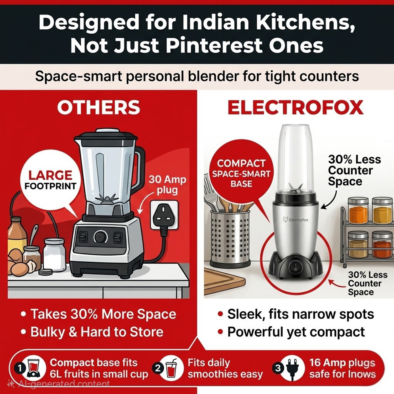 Image of Electrofox Blendo+ 2 Jar Nutri Blender 750 W Juicer Mixer Grinder