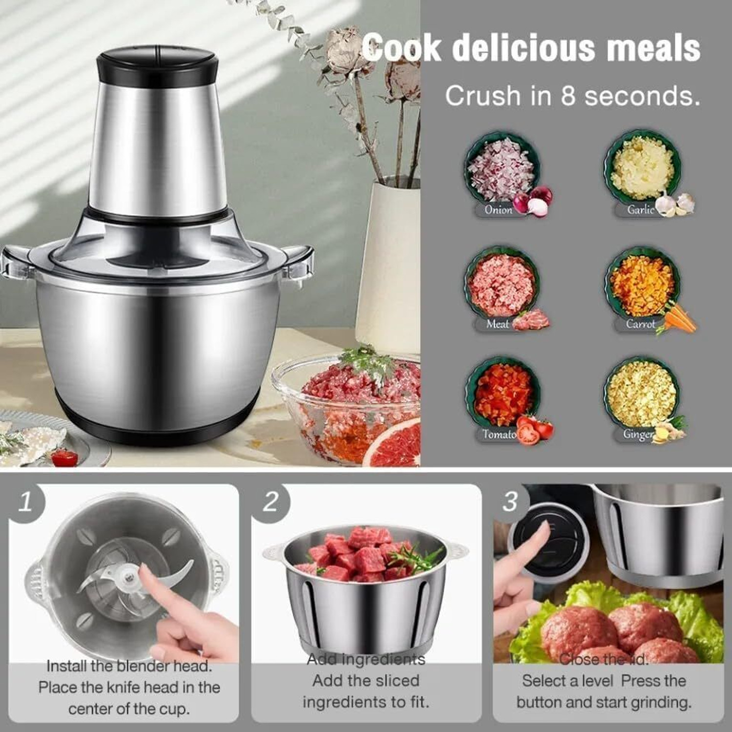 Image of Dwiza Enterprise Electric Meat Grinder 2L Food Processor for Meat Vegetables Fruits Nuts 700 W Juicer Mixer Grinder