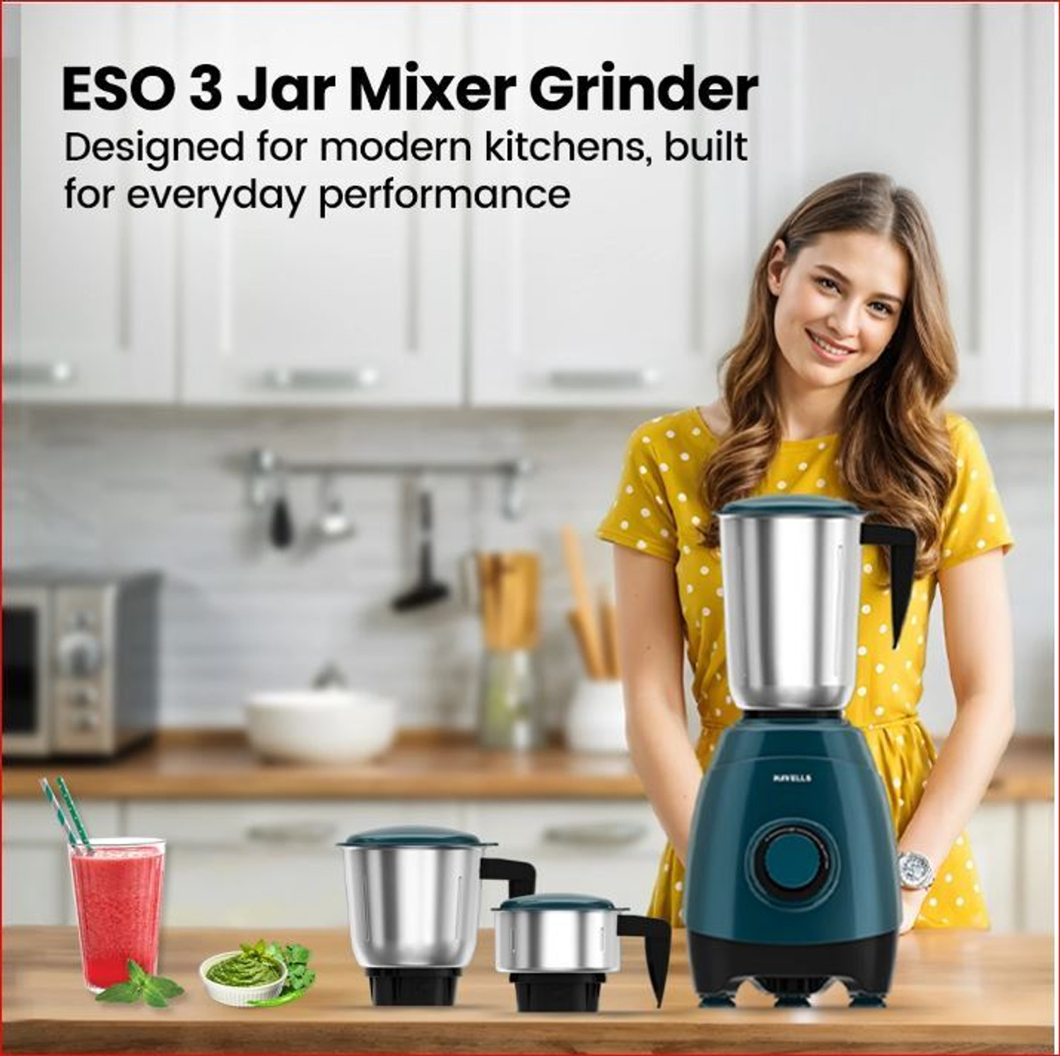Image of HAVELLS ESO 750 W Mixer Grinder (ESO 750 W ( Pack of 1) | 3 Jars | Green)