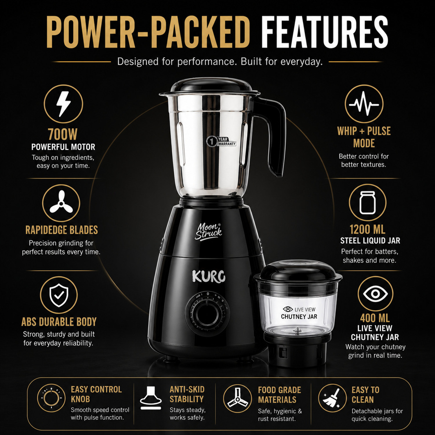 Image of Moonstruck Kuro 2 Jar Set 700 W Mixer Blender