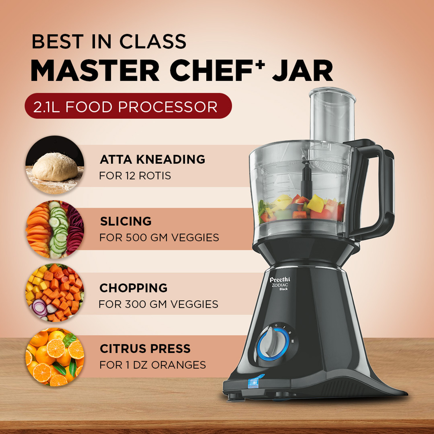 Image of Preethi Zodiac Black 750 W Juicer Mixer Grinder