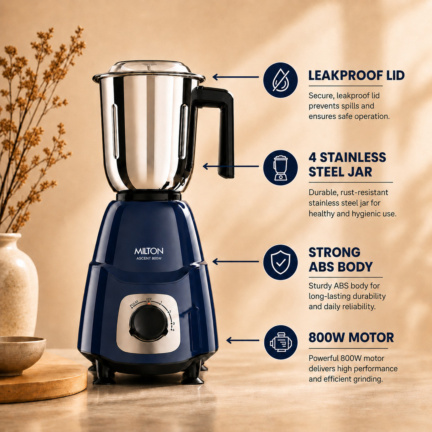 Image of MILTON Ascent 800 W Juicer Mixer Grinder