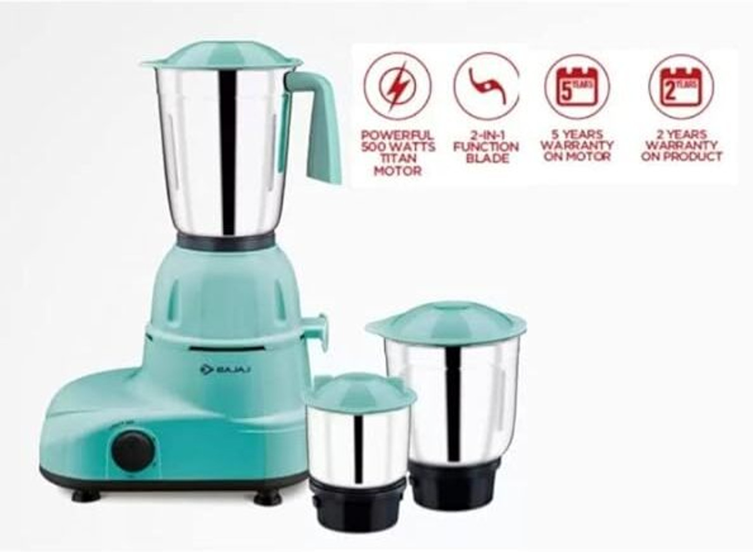 Image of BAJAJ GLORY 500 W Mixer Grinder (GLORY NEO | 3 Jars | Green)