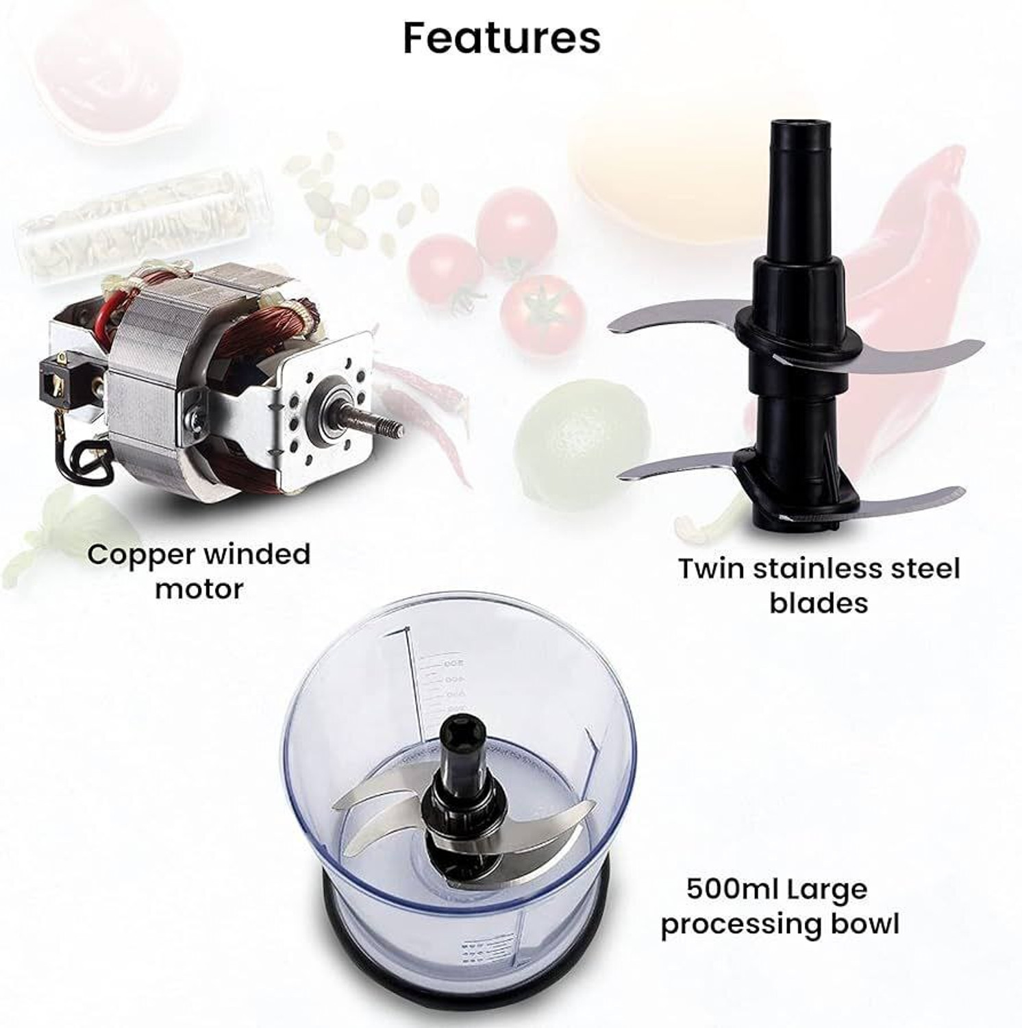 Image of FONALO Food Chopper Kitchen Processor for Meat Vegetables Fruits or Nuts Food Prosser 250 W Food Processor