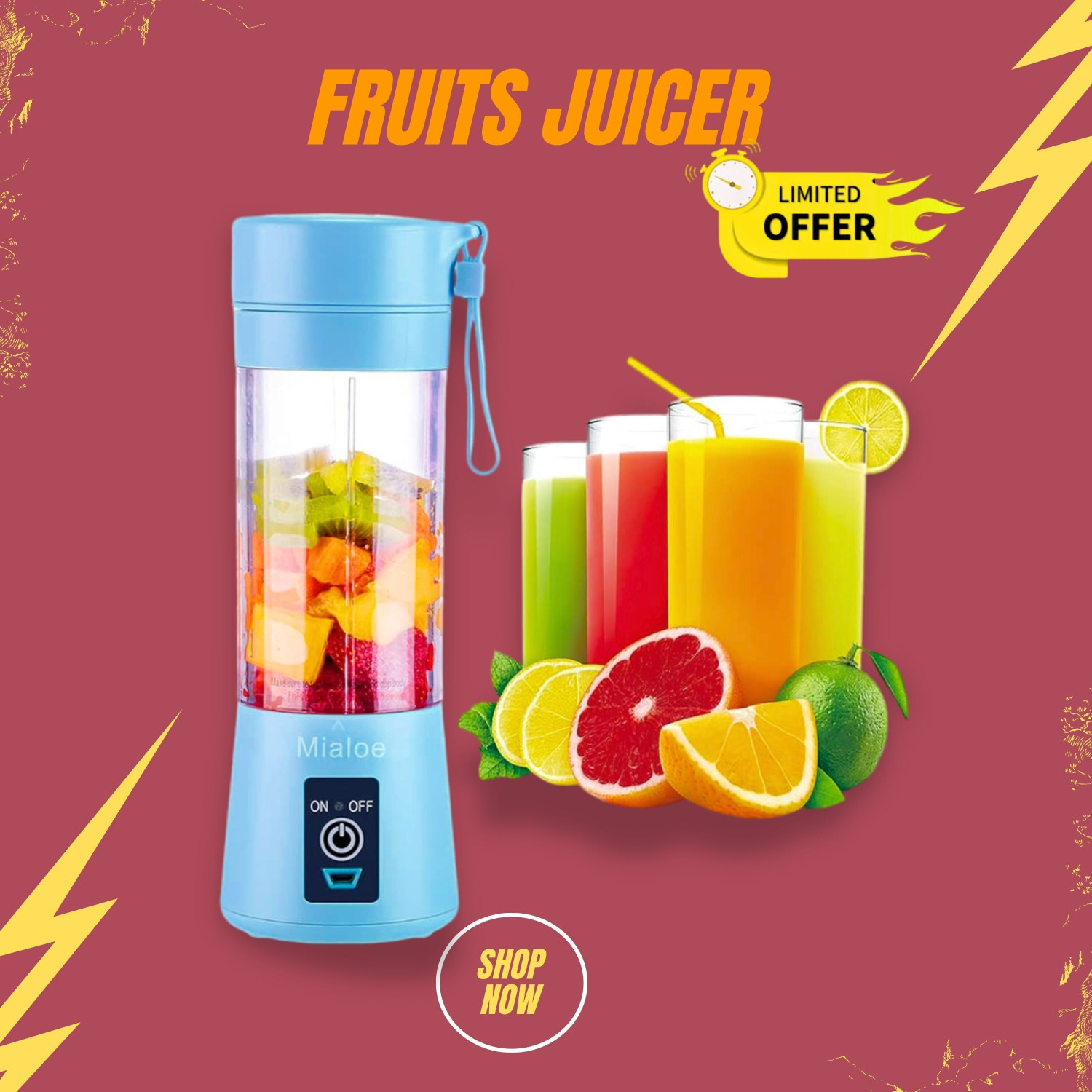 Image of JayGopalTrendz Electric Rechargeable Fruit Juicer Maker Portable USB Mini Juicer ShakerTY74 350 W Juicer Mixer Grinder