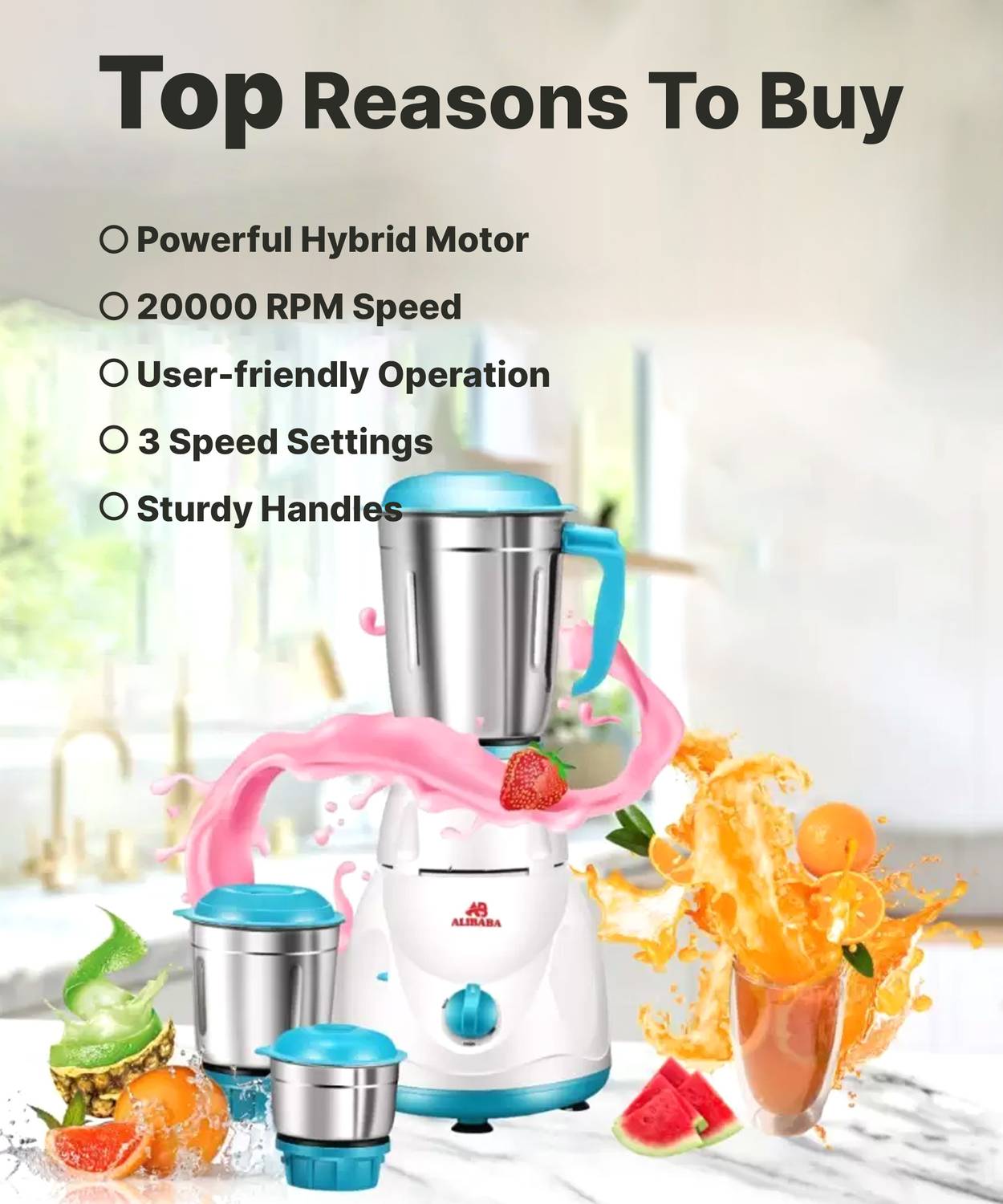 Alibaba Starlet Five Star 5 Jar 550W Mixer Grinder - Image 3