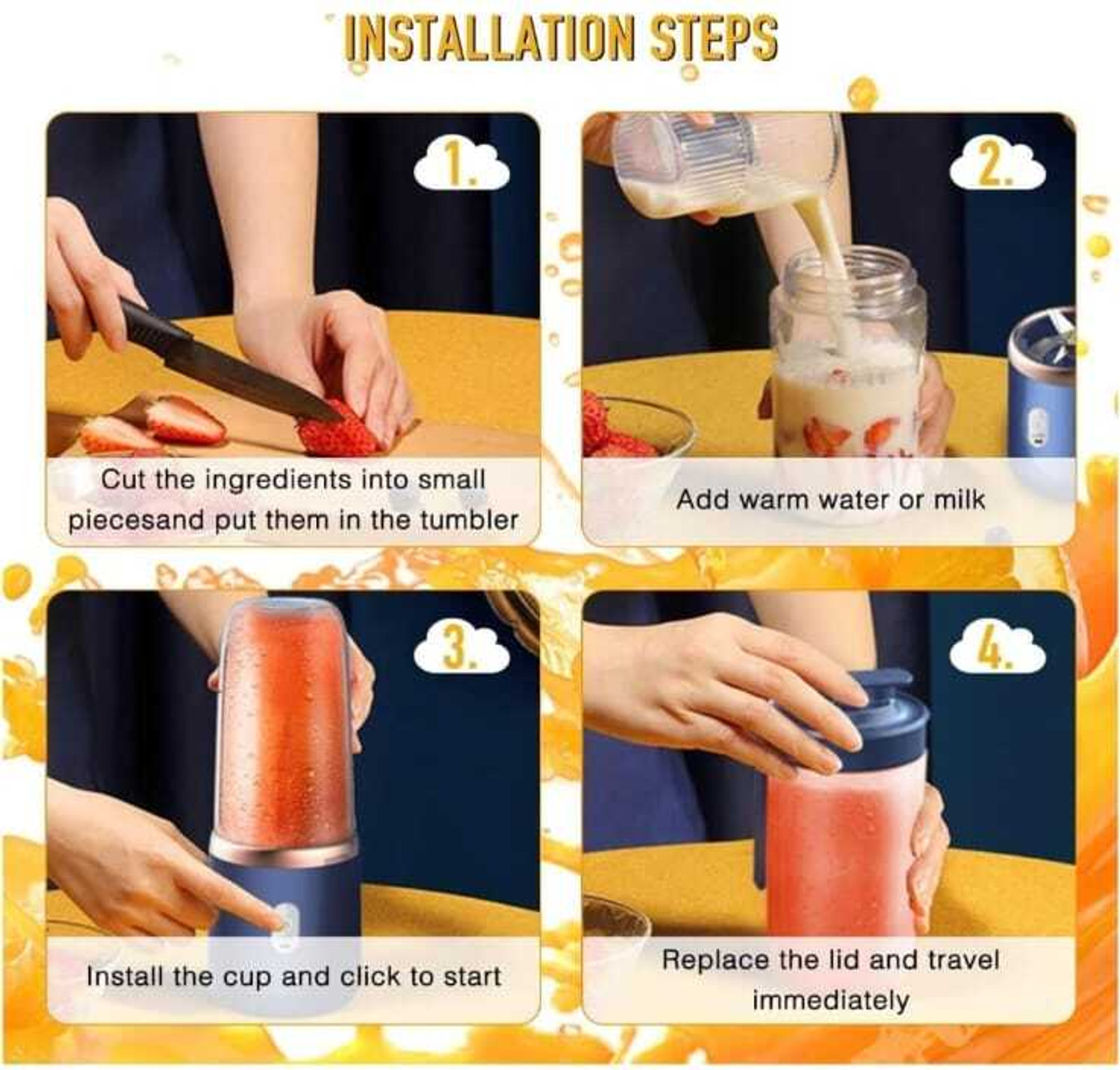 Image of MAHNOOR ENTERPRISES Portable Electric USB Rechargeable Juicer Mixer for Smoothies, Shakes & Juices 230 W Juicer
