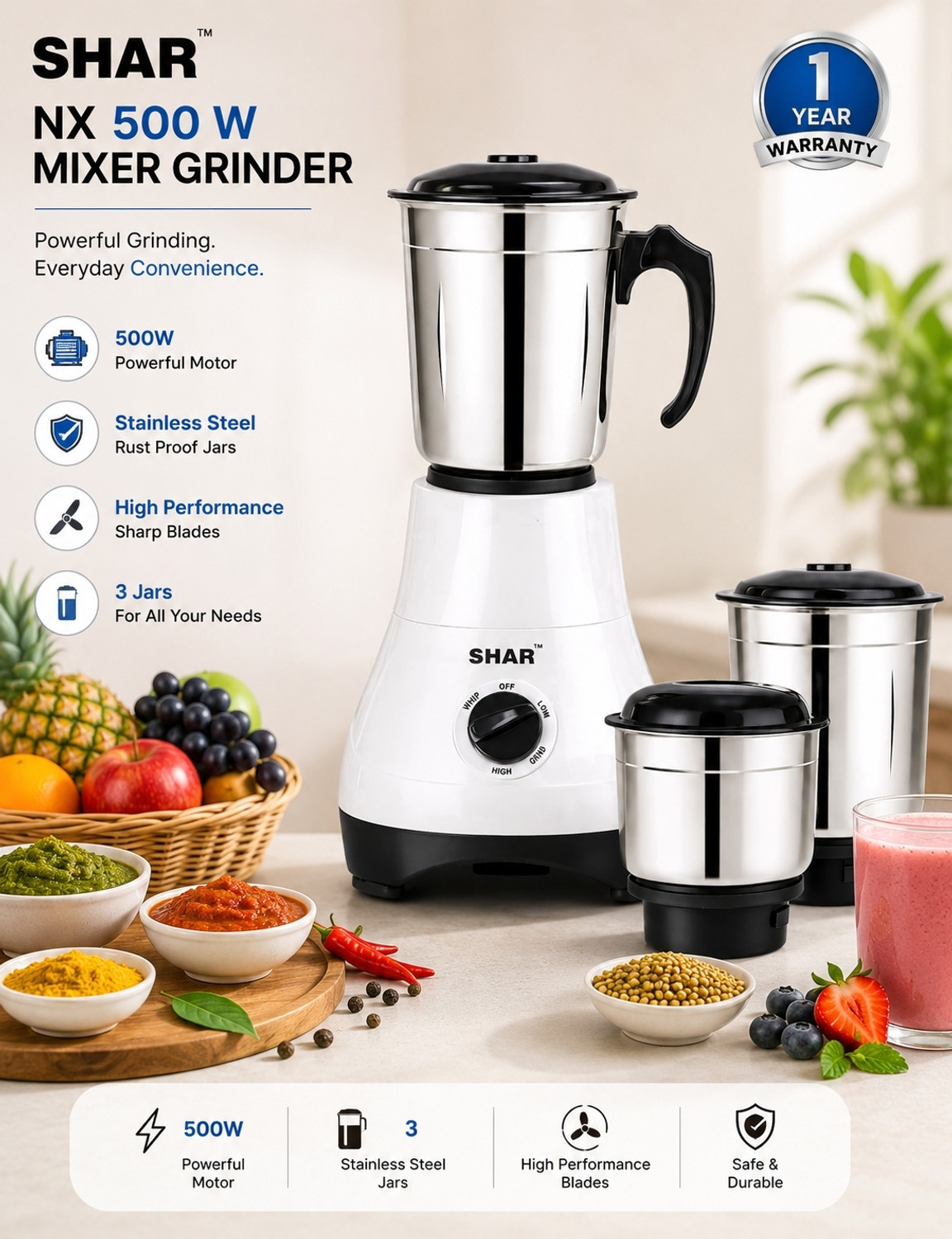 Image of Shar NX 500 W Mixer Grinder