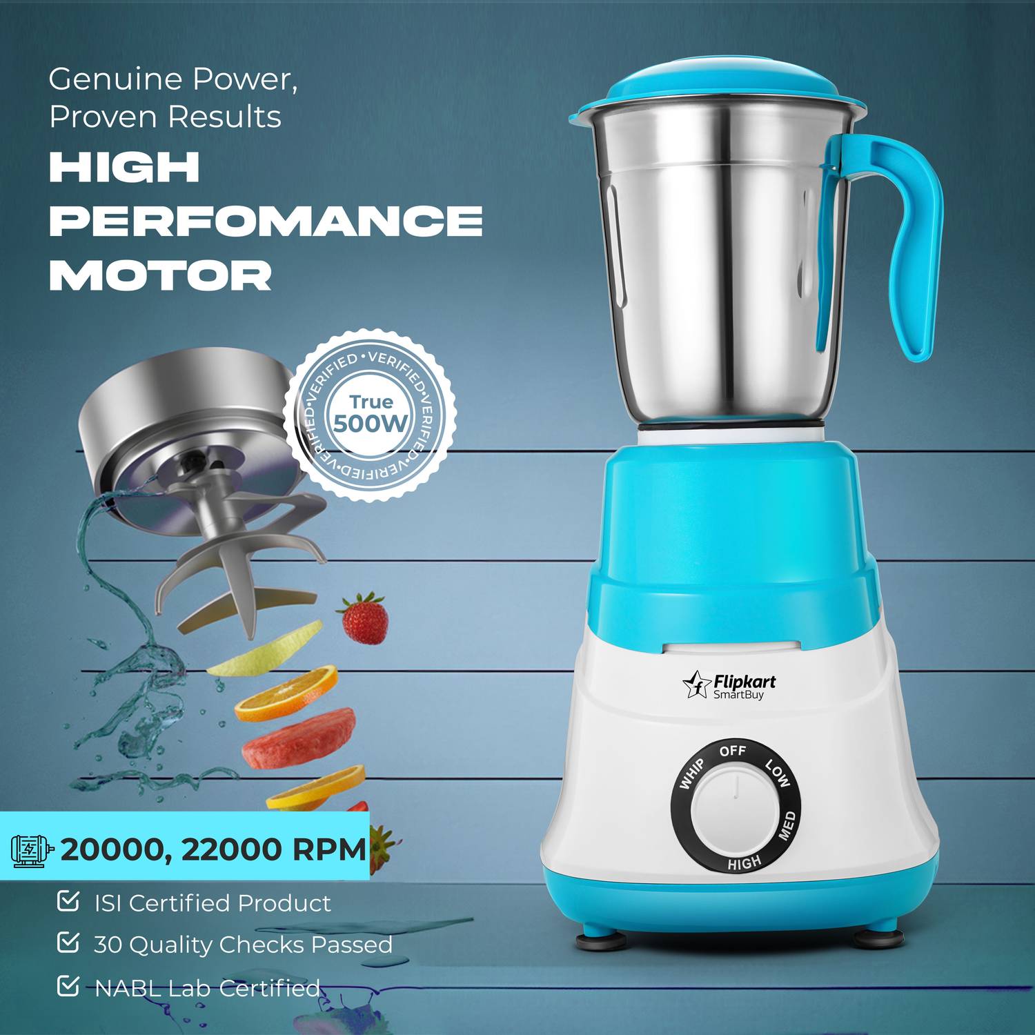 Flipkart SmartBuy Pento Blue 500W Mixer Grinder - Image 2