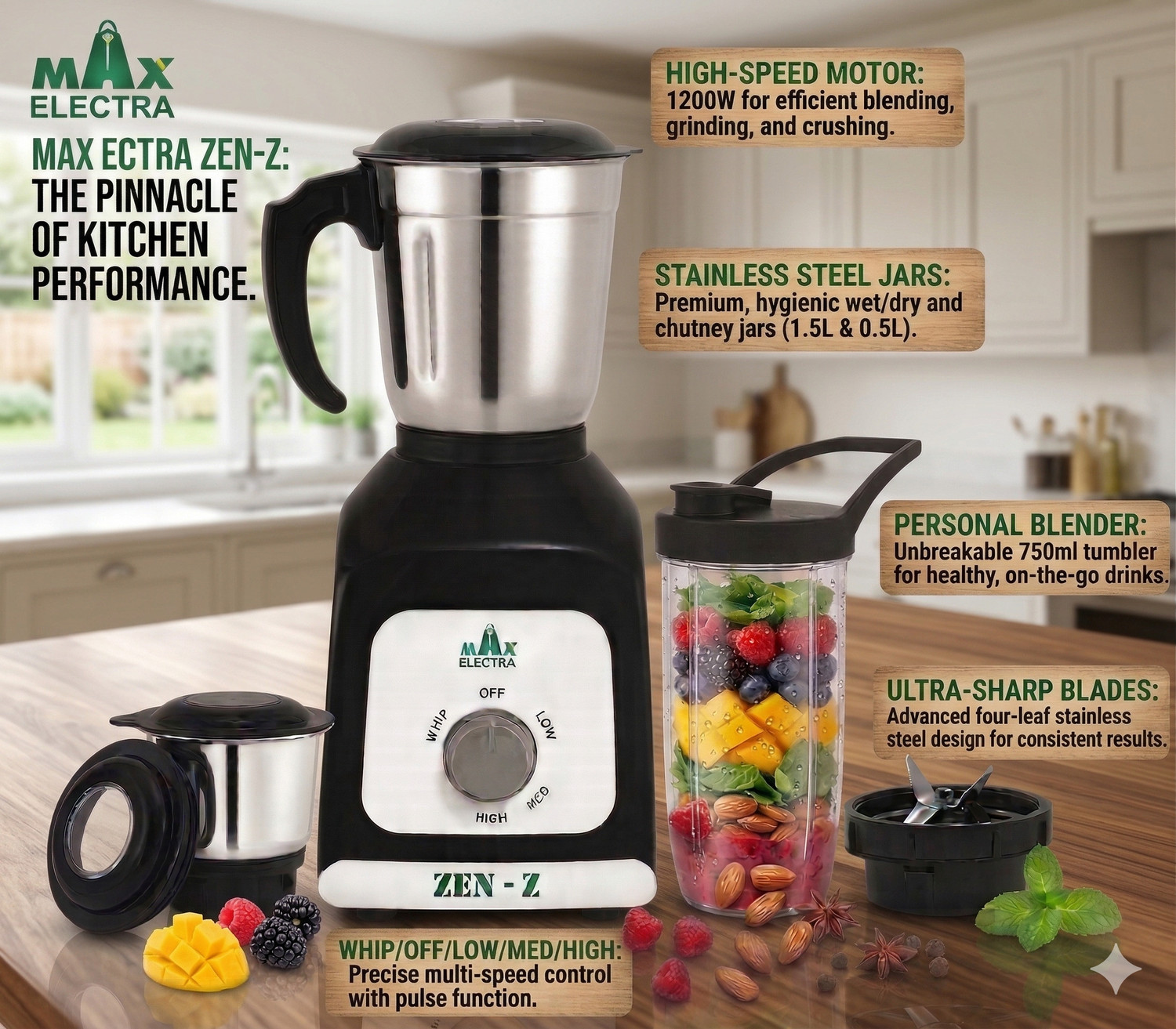 Image of MAX ELECTRA ZEN-Z36 500 W Juicer Mixer Grinder