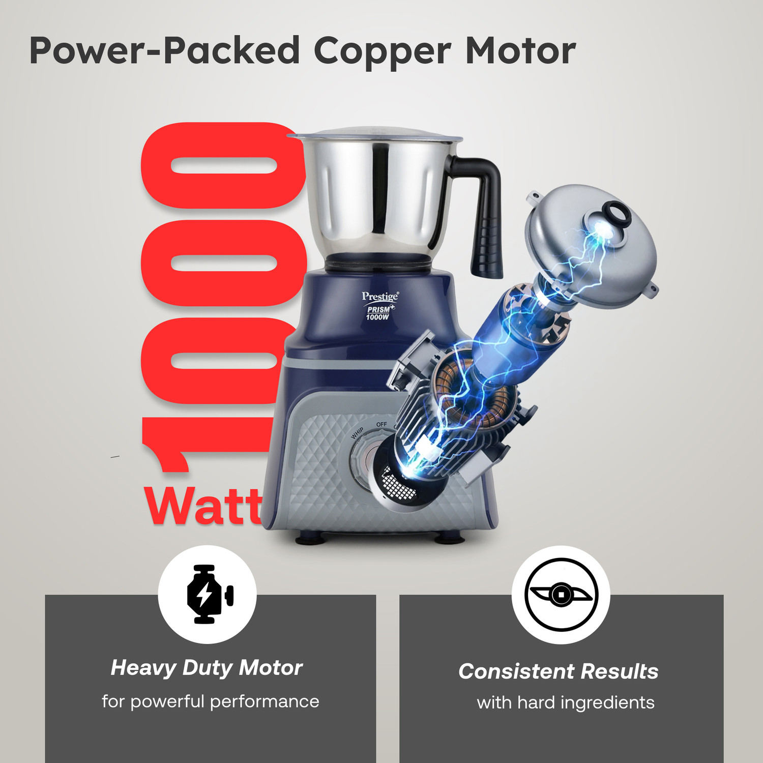 Image of Prestige Prism Plus |3 super efficient blades|4 Speed Control|Unique Coarse Grinding Mode 1000 W Mixer Grinder