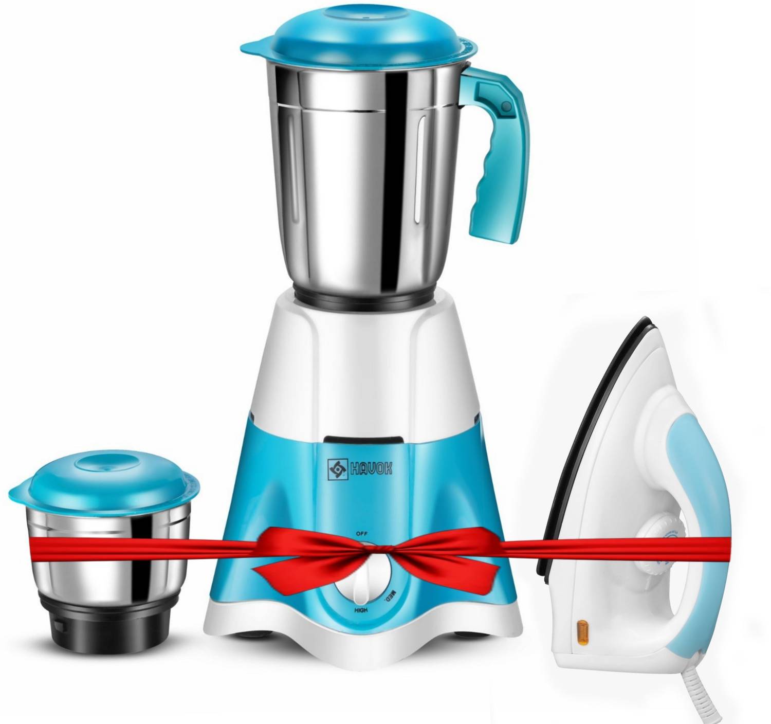 Havok 750 W Mixer Grinder (1100 W Dry Iron Combo | 2 Jars | Blue ) 750 W Juicer Mixer Grinder