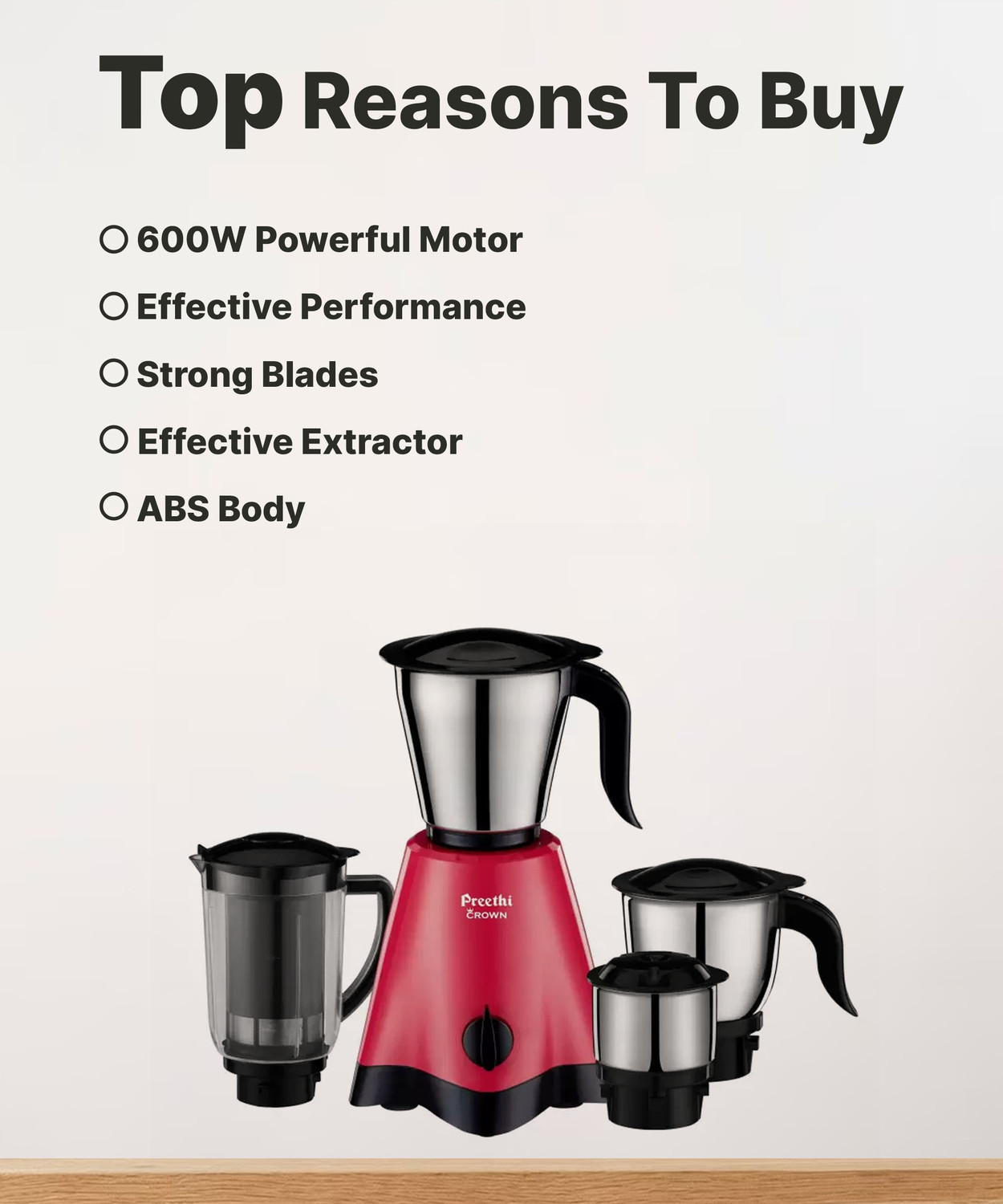 Image of Preethi Crown 600 W Mixer Grinder