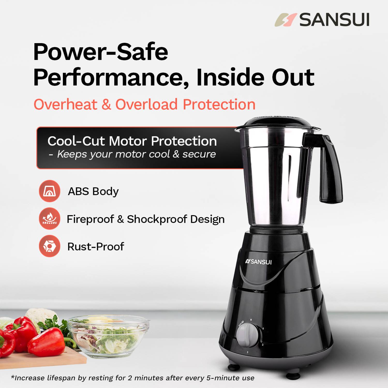 Sansui Pro 500W Juicer Mixer Grinder Black - Image 5