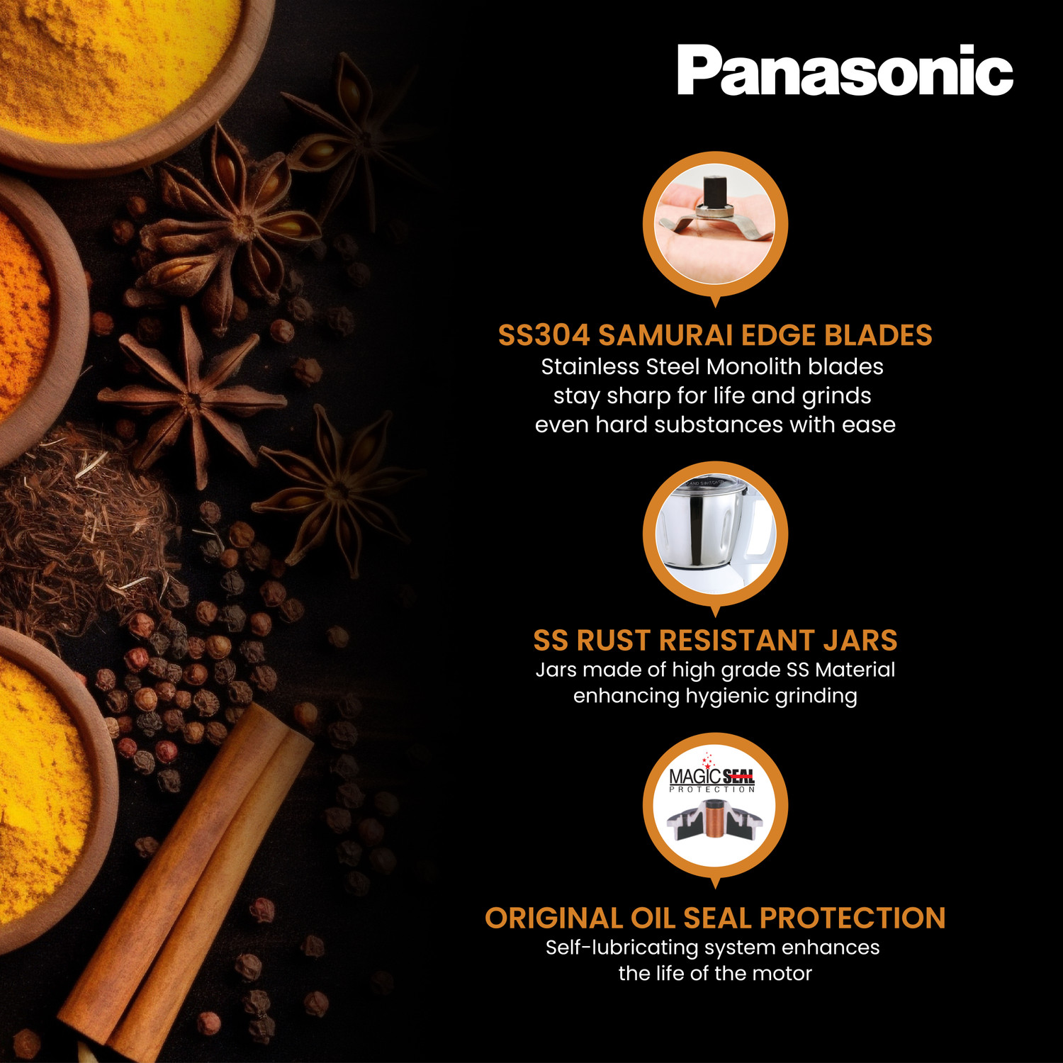 Image of Panasonic MX-AE486 Heavy Duty Monster Series 23000-RPM Powerful 2000 W Mixer Grinder