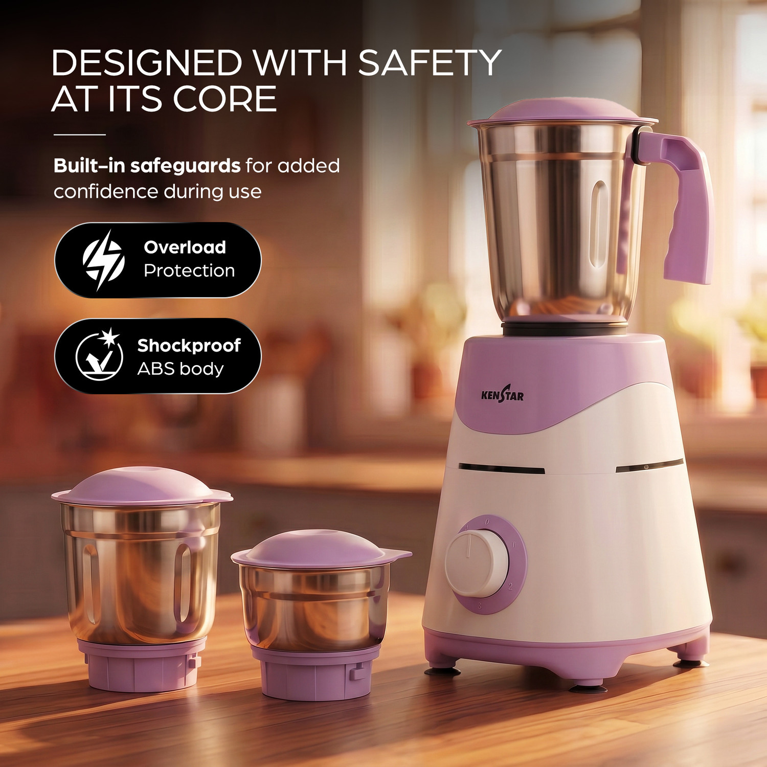 Image of Kenstar NEXORA with 3 Multipurpose Jars | (1.2 L, 0.8 L, 0.4 L) 500 W Mixer Grinder