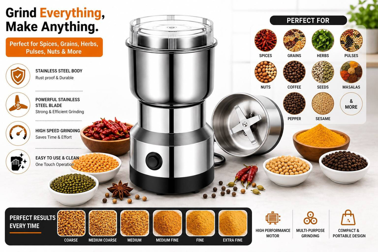 Image of Kevriz Mini Mixer Grinder Portable Small Coffee Grinder Mini Mixer Grinder 100 W Mixer Grinder
