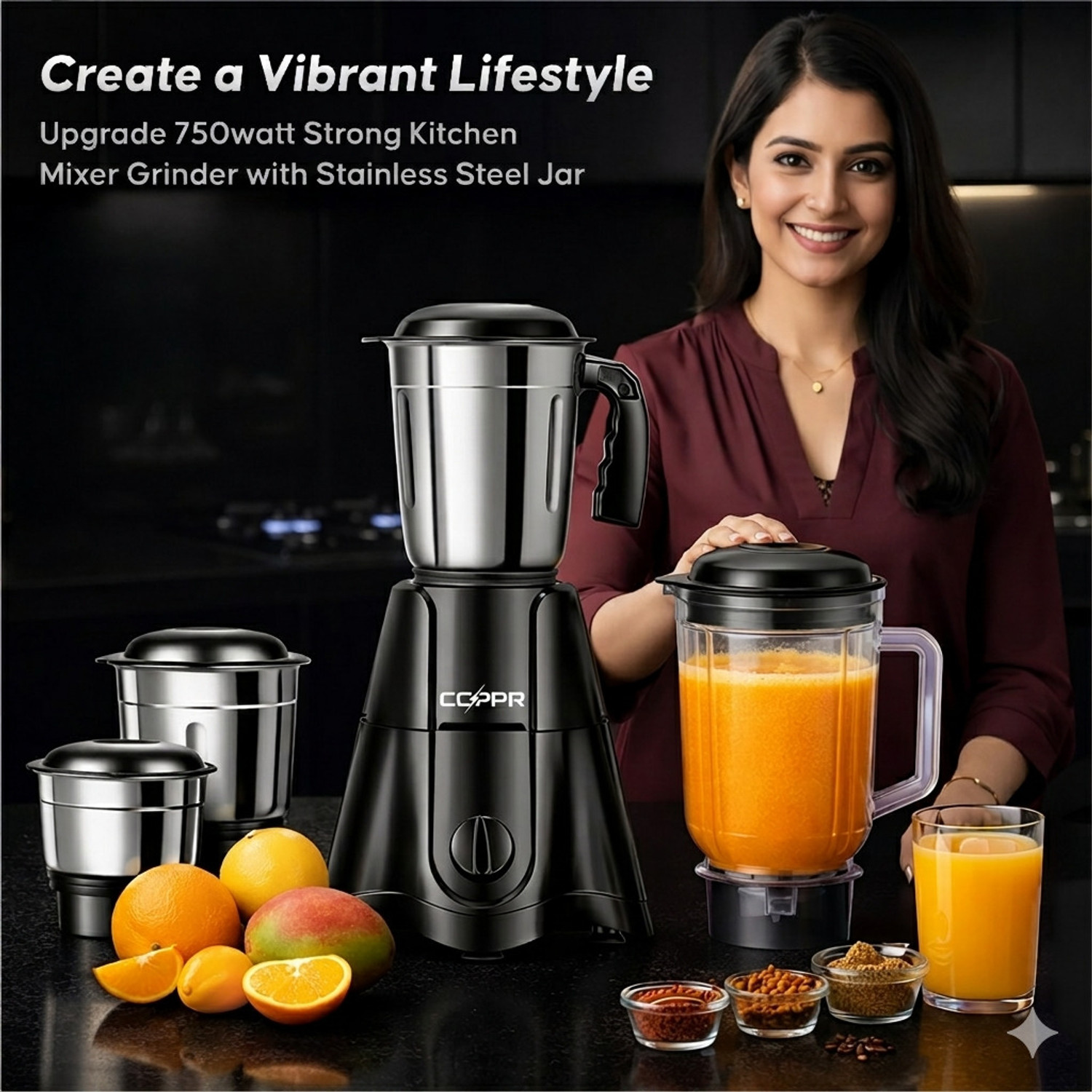 Image of coppr Z Black Edition 2 year unconditonal warranty heavy duty copper motor 750 W Juicer Mixer Grinder