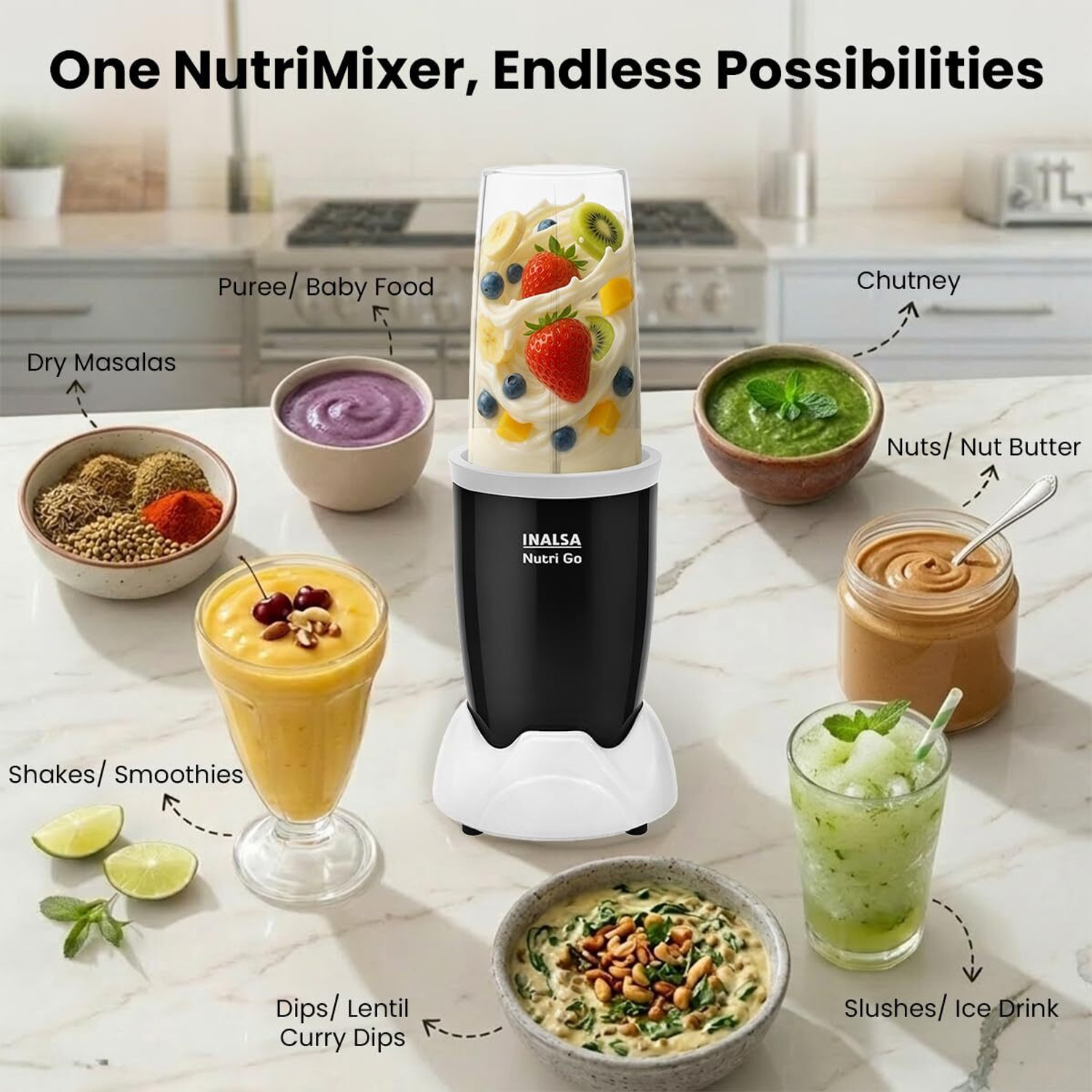 Image of Inalsa Nutri Go Blender|500W |3 Jars| For Smoothie,Shakes,Spices & Dry Fruits 500 W Mixer Blender