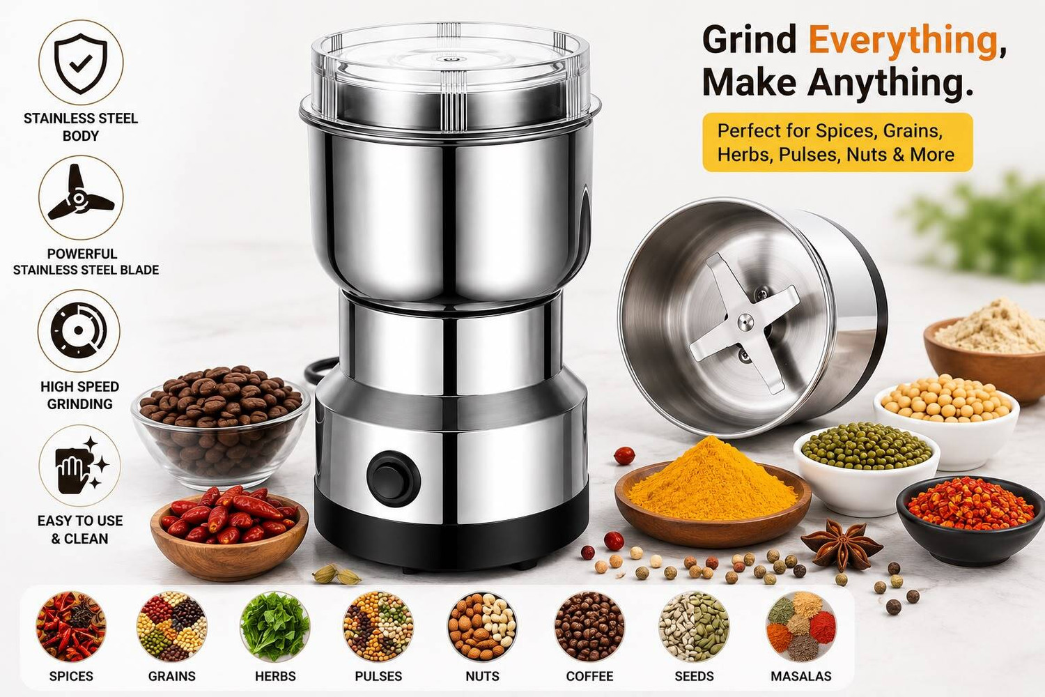 Image of Kevriz Mini Mixer Grinder Portable Small Coffee Grinder Mini Mixer Grinder 100 W Mixer Grinder