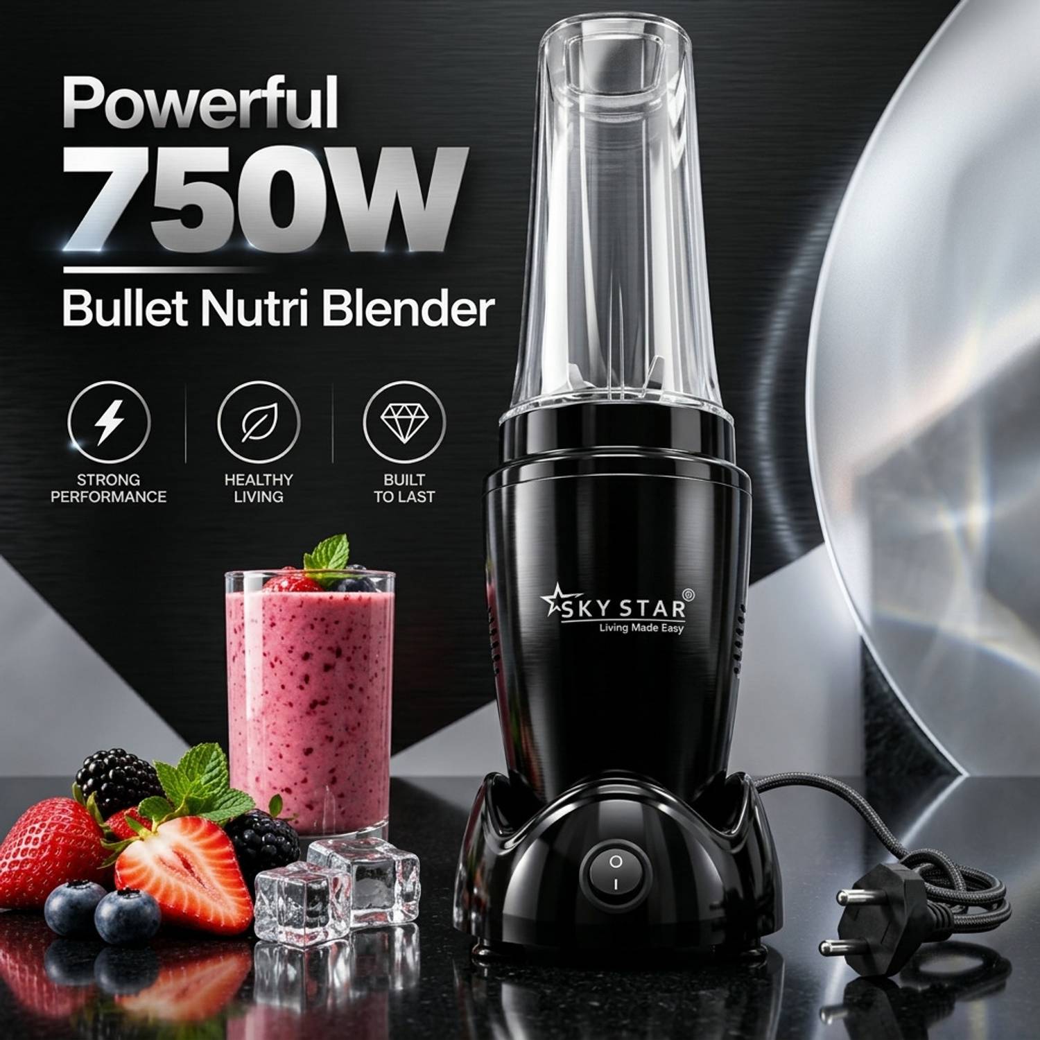 Skystar 2 Jar Black Bullet Nutri 750W Juicer Mixer Grinder - Image 2