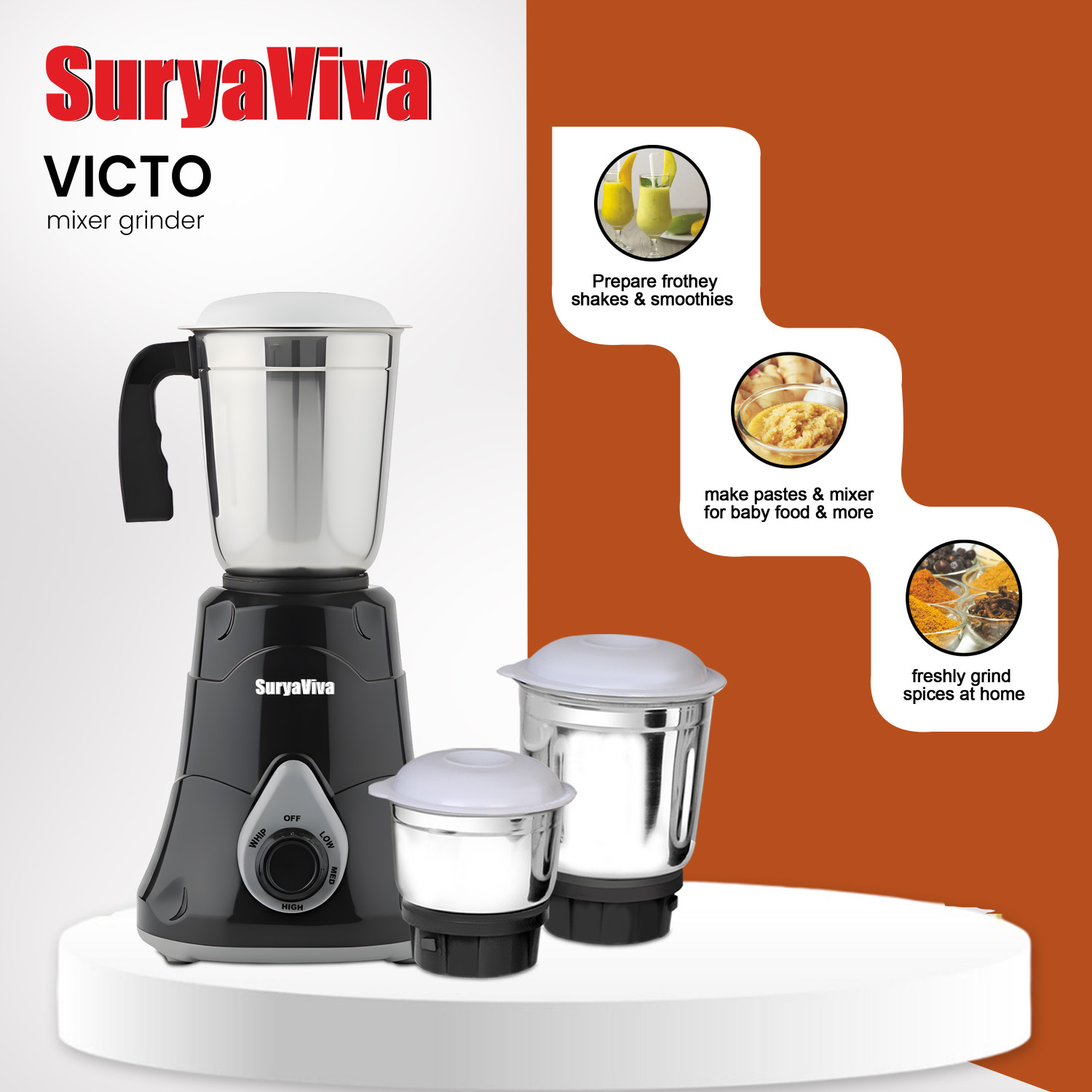 Image of SURYAVIVA Restro 2 Rod Heater + Victo Combo 750 W Mixer Grinder