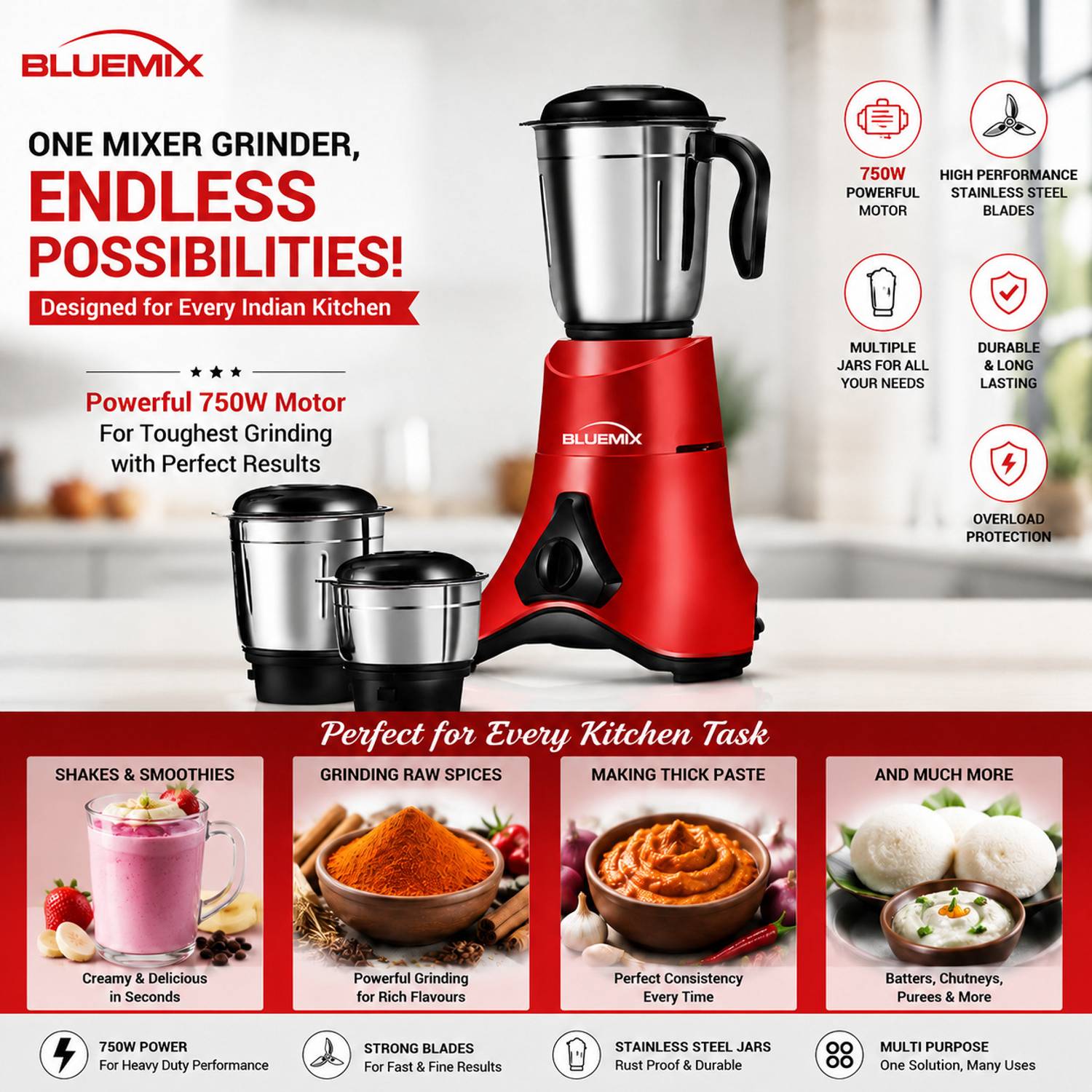 Bluemix Smart 700 W Mixer Grinder - Image 3