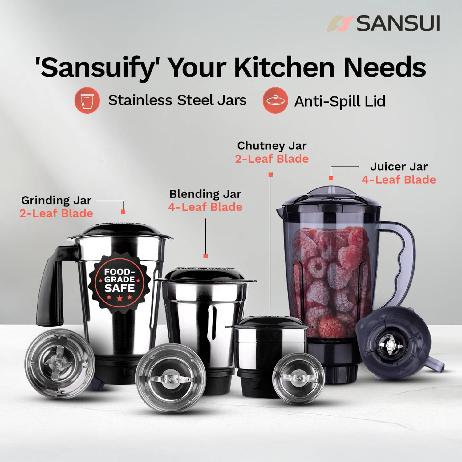 Sansui Pro 500W Juicer Mixer Grinder Black - Image 4