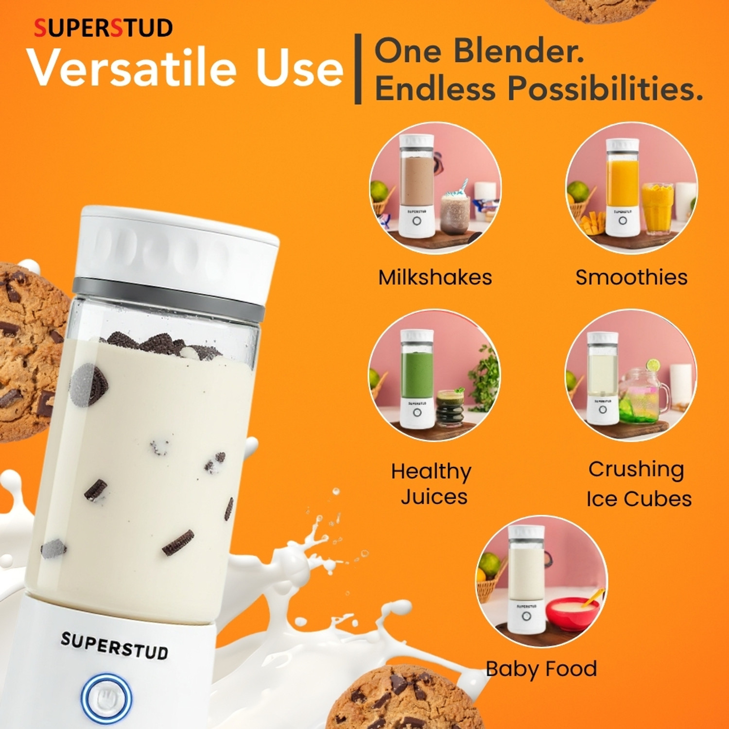 Image of SUPERSTUD Portable juicer blender 6 Blade | 1800mAh Battery Type-C Charging 220 W Juicer Mixer Grinder