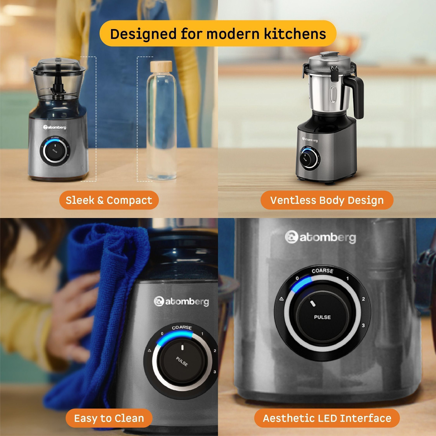 Image of Atomberg Zenova MG With Unique Coarse Mode | Intelligent Powerful BLDC Motor | 550 W Mixer Grinder