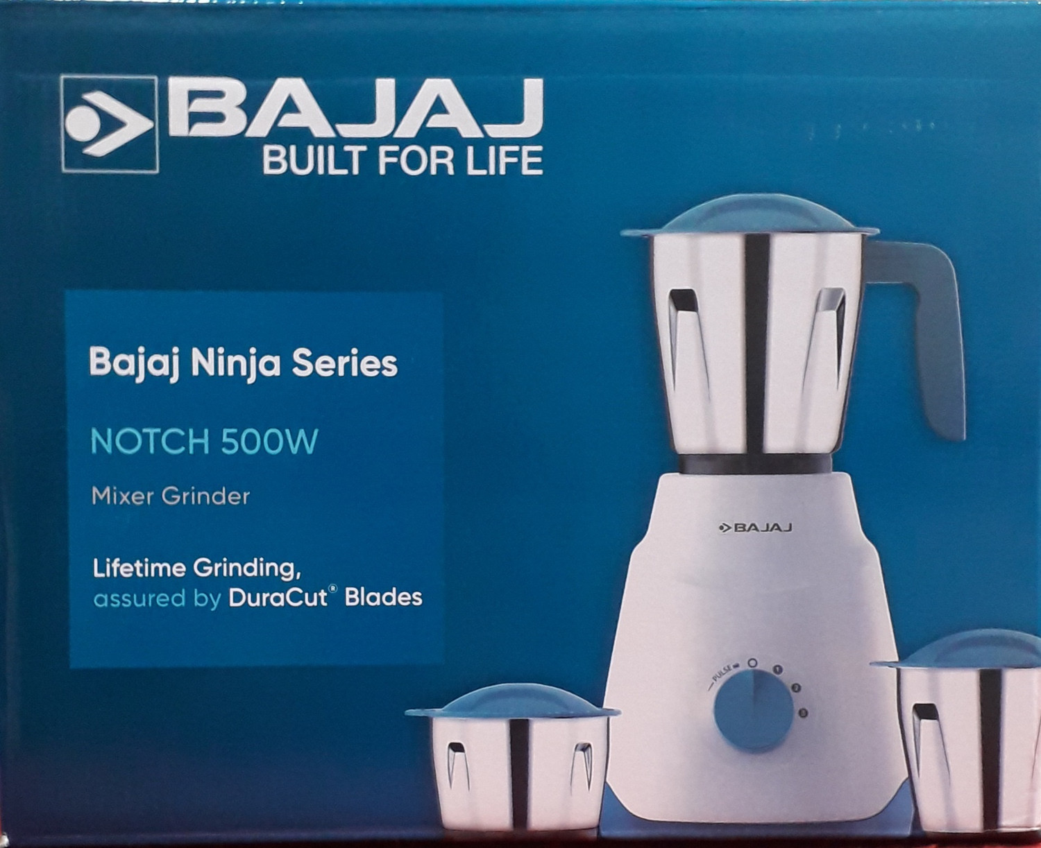 Image of BAJAJ Watts 500 W Mixer Grinder (Ninja Series NOTCH | 3 Jars | FRENCH BLUE)