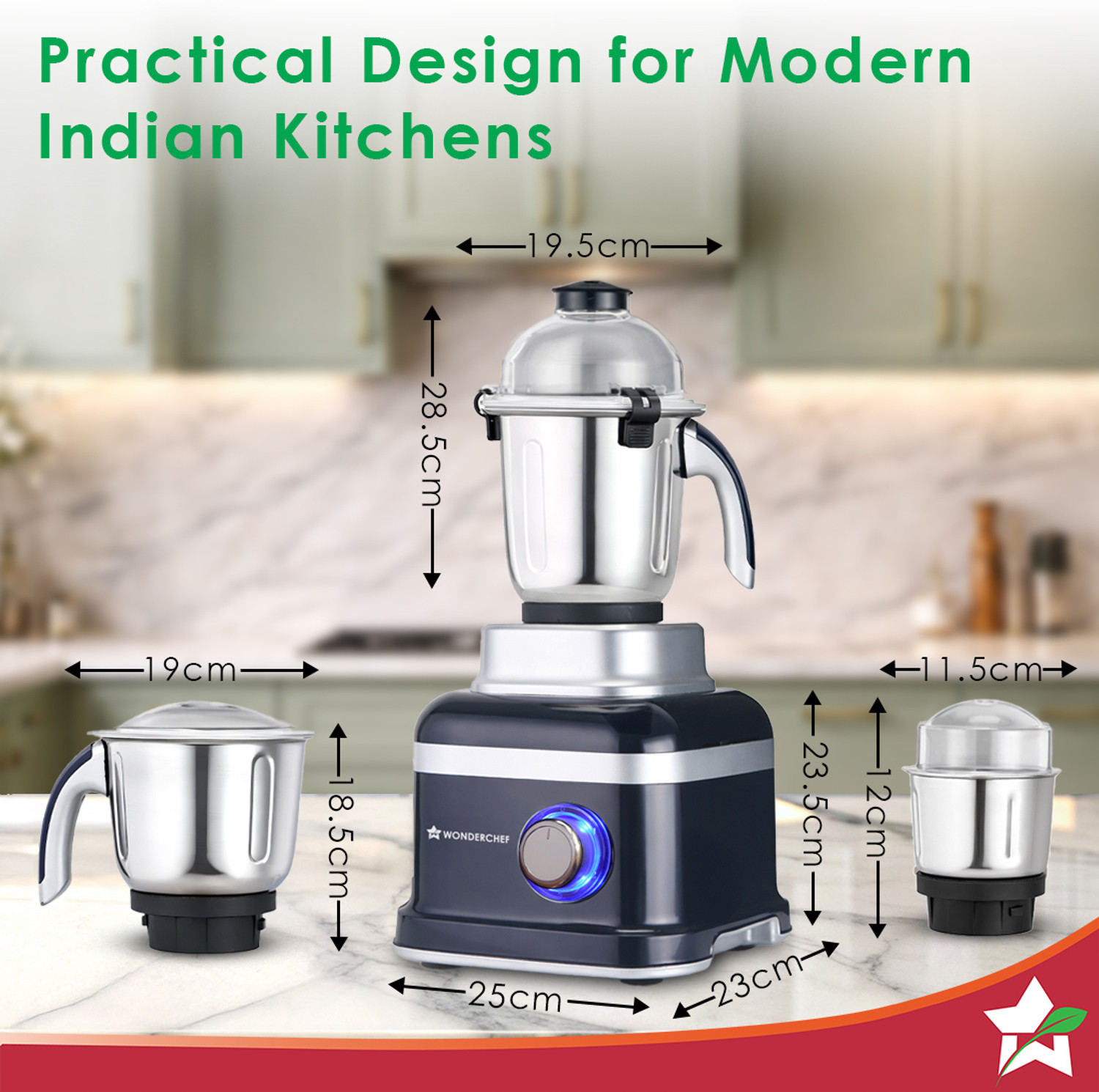 Image of WONDERCHEF Cube 1000 W Juicer Mixer Grinder