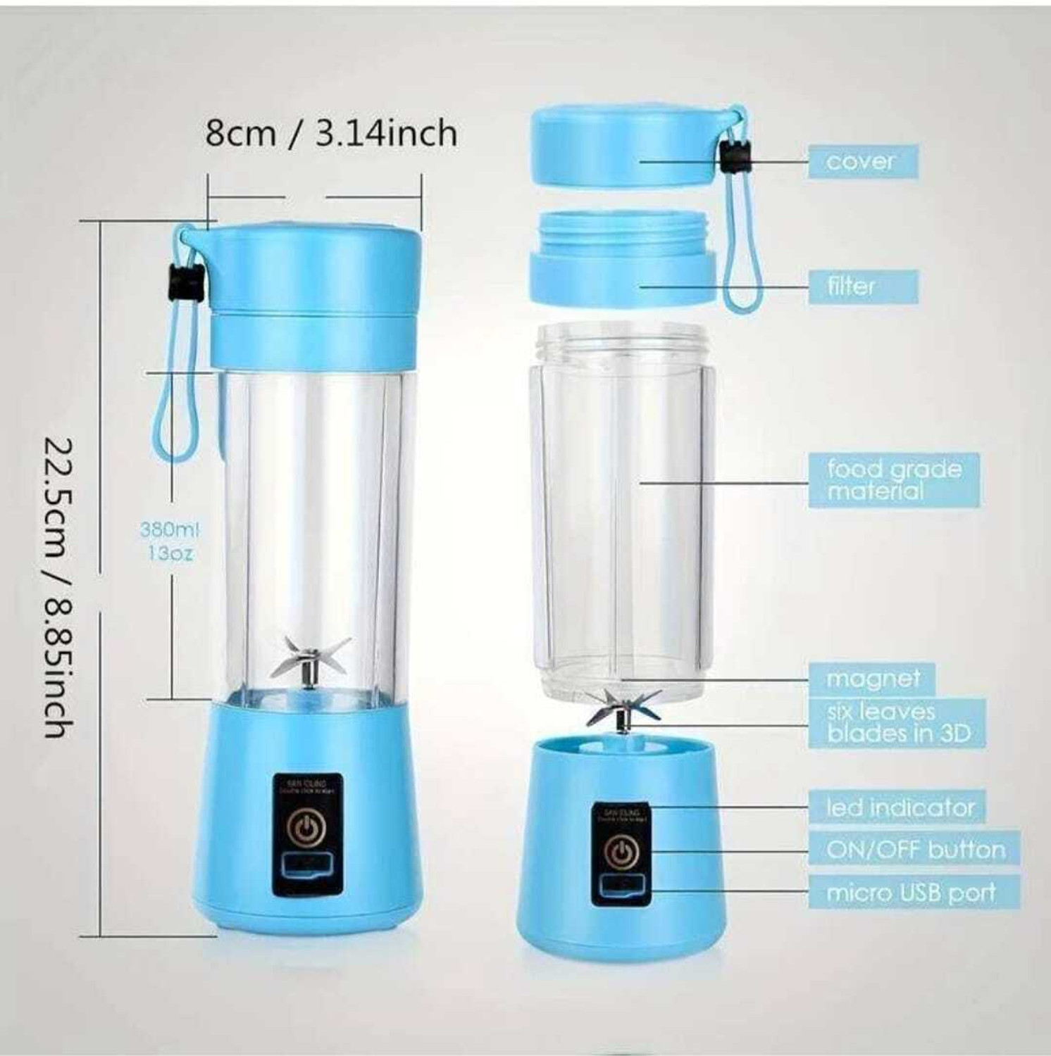 Image of MAHNOOR ENTERPRISES NG-01 Portable & Rechargeable USB Juicer Blender | 380ml Mini Smoothie Maker 240 W Juicer Mixer Grinder