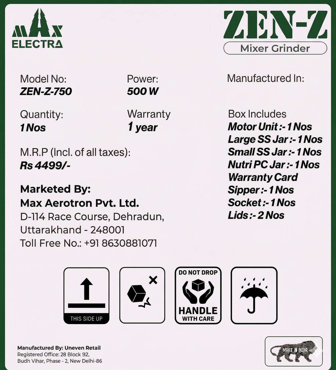 Image of MAX ELECTRA ZEN-Z32 500 W Juicer Mixer Grinder