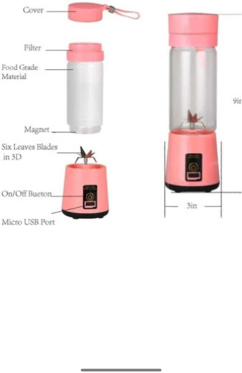 Image of MAHNOOR ENTERPRISES Plastic Electric Fruit Juicer, USB Rechargeable Mini juicer grinder for juice 200 W Juicer