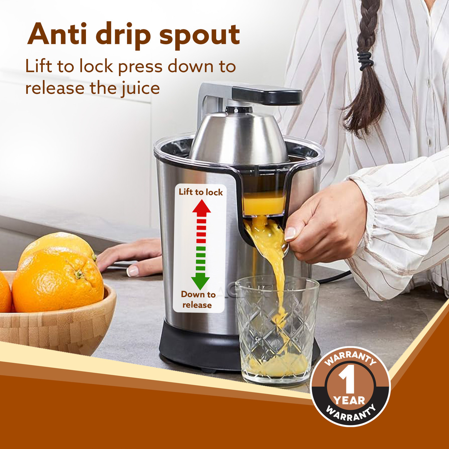 Image of AGARO Regency 350 W Juicer (Regency Electric Citrus Juicer 650 ml, Pulp Regulator, AC Copper Motor, | Silver & Black)