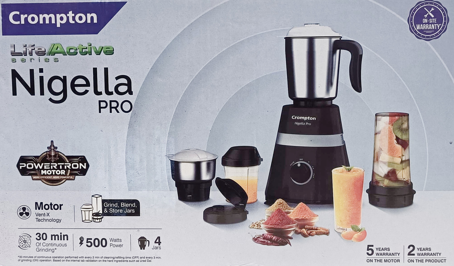 Image of Crompton LIFE ACTIVE SERIES NIGELLA PRO 500 W Mixer Grinder